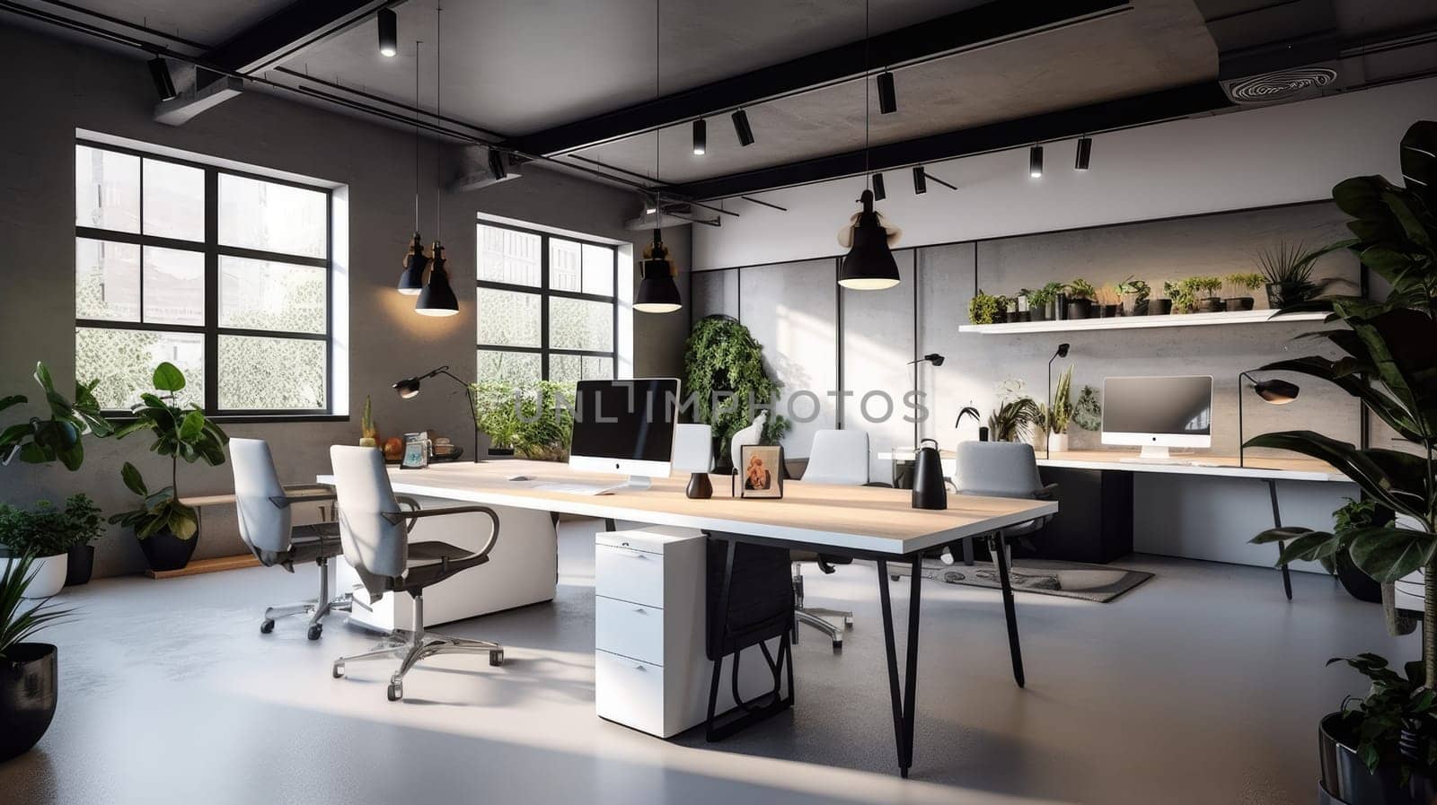 Inspiring office interior design Minimalist style Studio space featuring Clean lines architecture. Generative AI AIG 31.