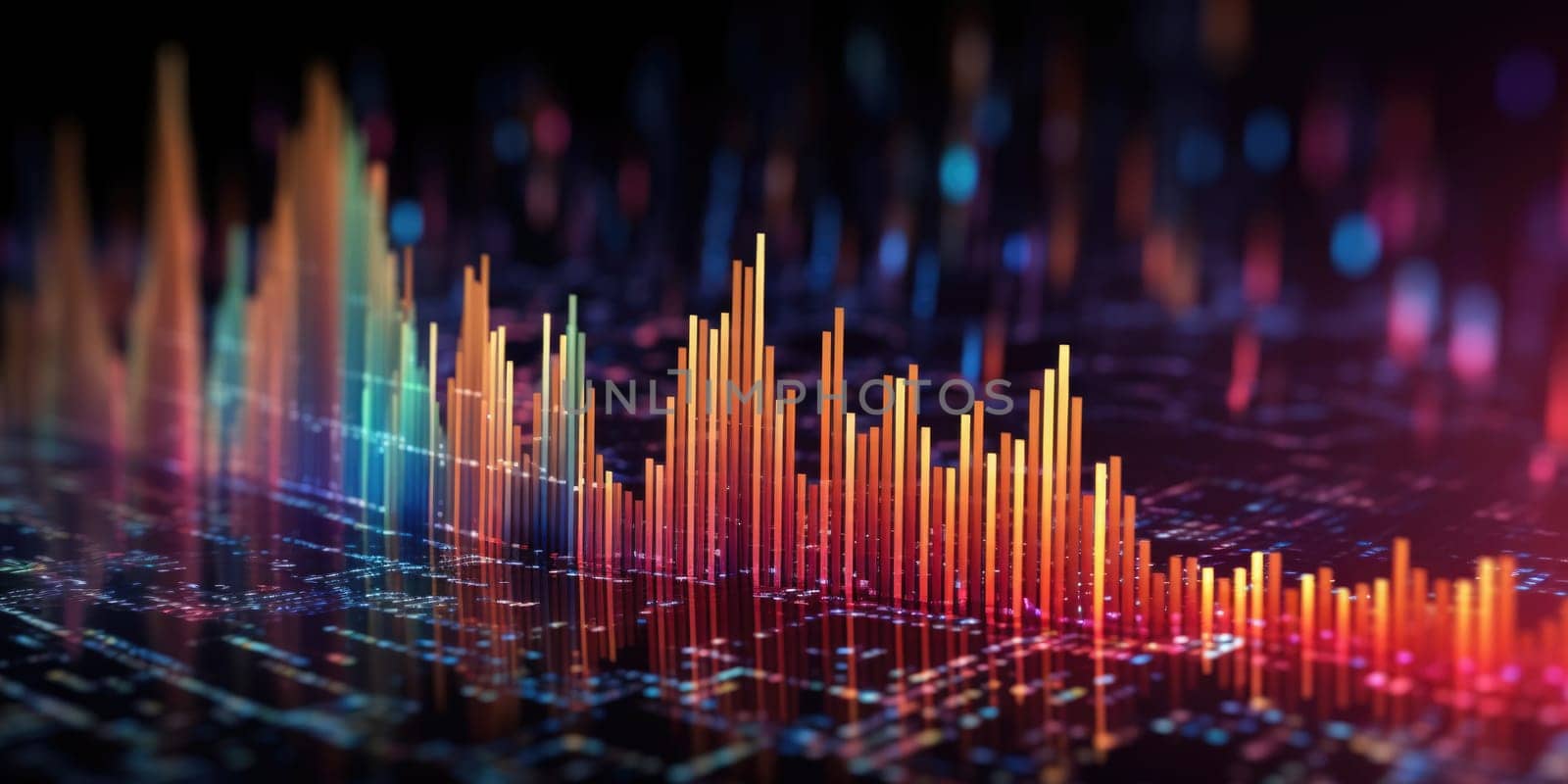 side view, soft focus, stock market chart lines, financial graph on technology abstract background. beautiful Generative AI AIG32