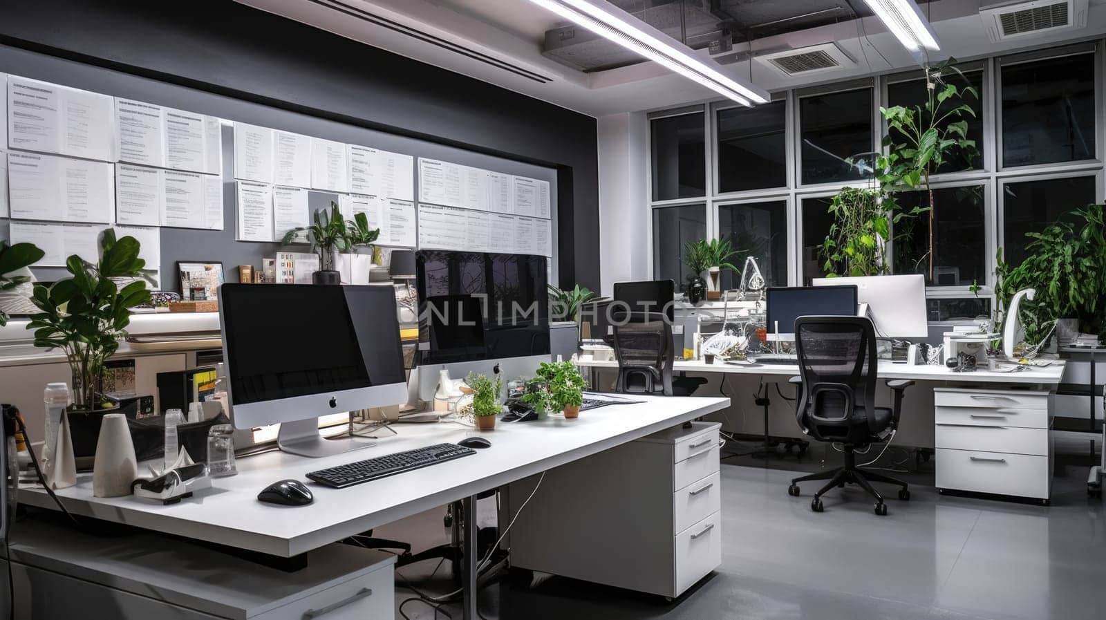 Inspiring office interior design Minimalist style Studio space featuring Clean lines architecture. Generative AI AIG 31.