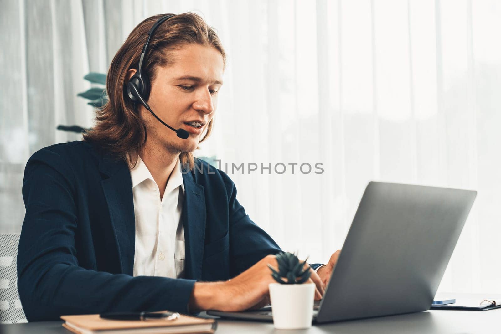 Male customer service operator or telesales agent portrait. Entity by biancoblue