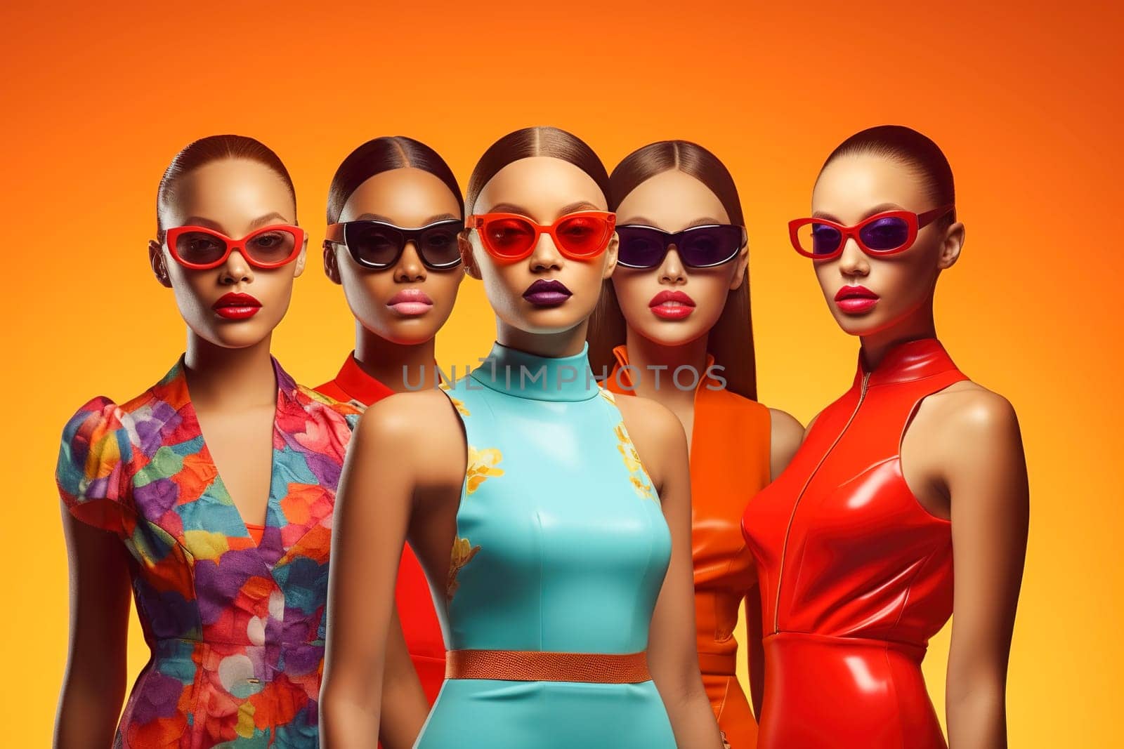 Glamorous model girls demonstrate summer beach swimwear and outfits. Generative AI. High quality illustration