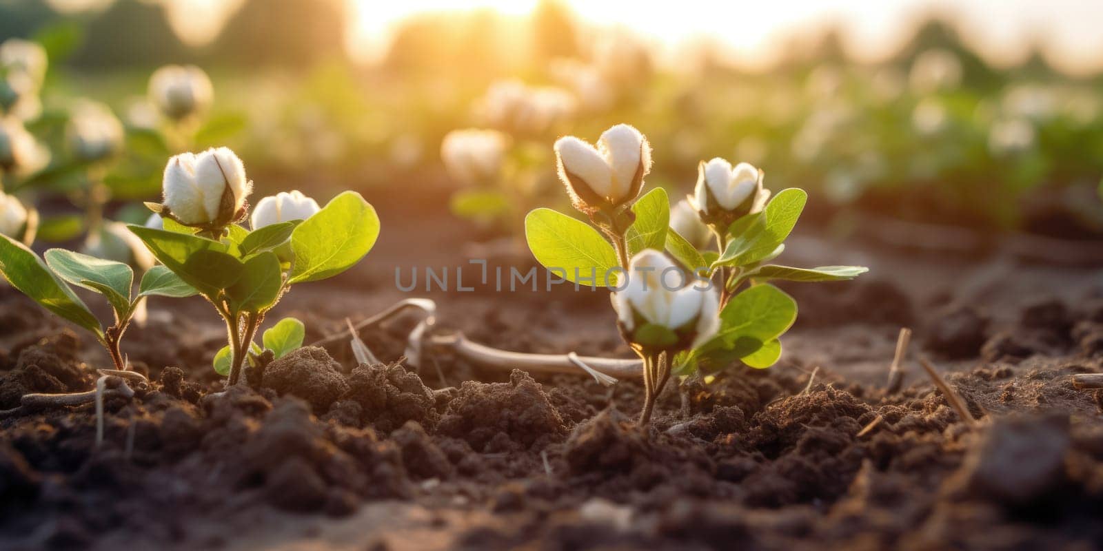 Springtime cotton field with fresh, green sprouts in soft focus. generative ai AIG32 by biancoblue