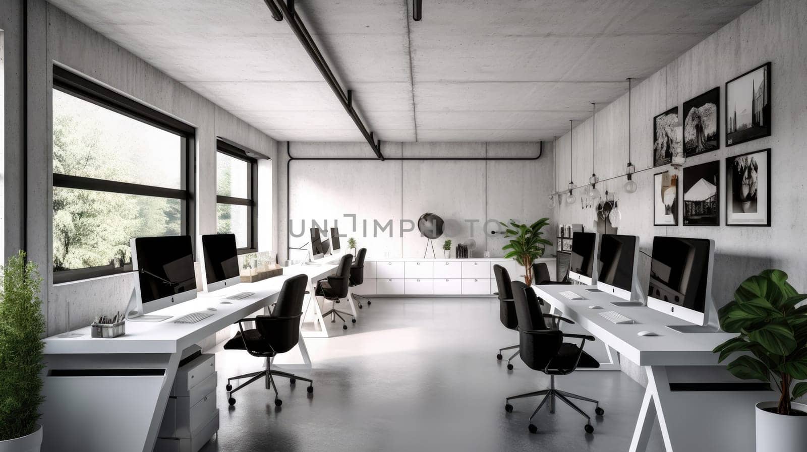 Inspiring office interior design Minimalist style Studio space featuring Clean lines architecture. Generative AI AIG 31.