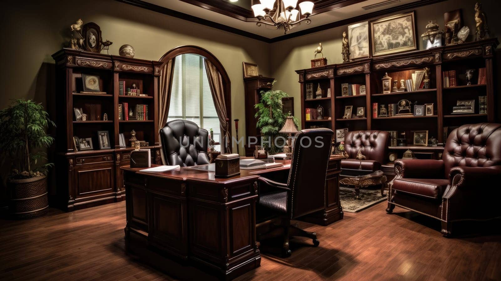 Inspiring office interior design Traditional style Executive office featuring Mahogany furniture architecture. Generative AI AIG 31.