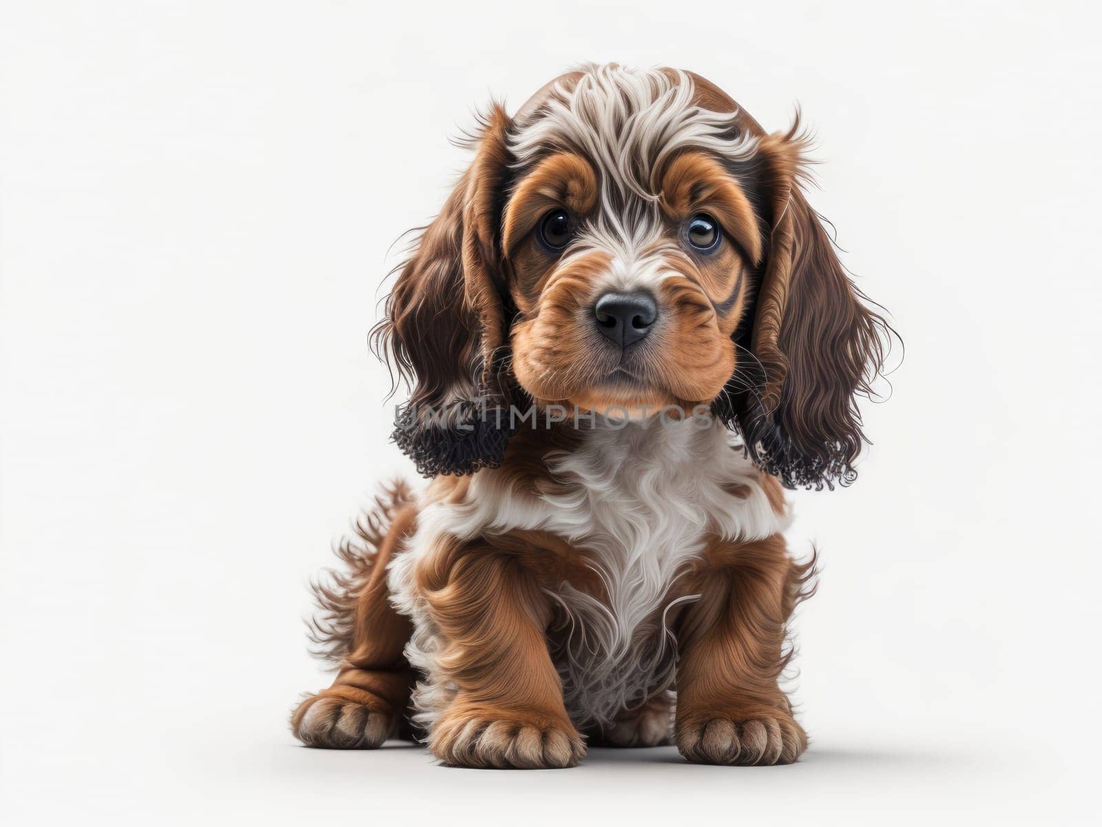 Cute happy cocker spaniel puppy on white background. Generative Ai