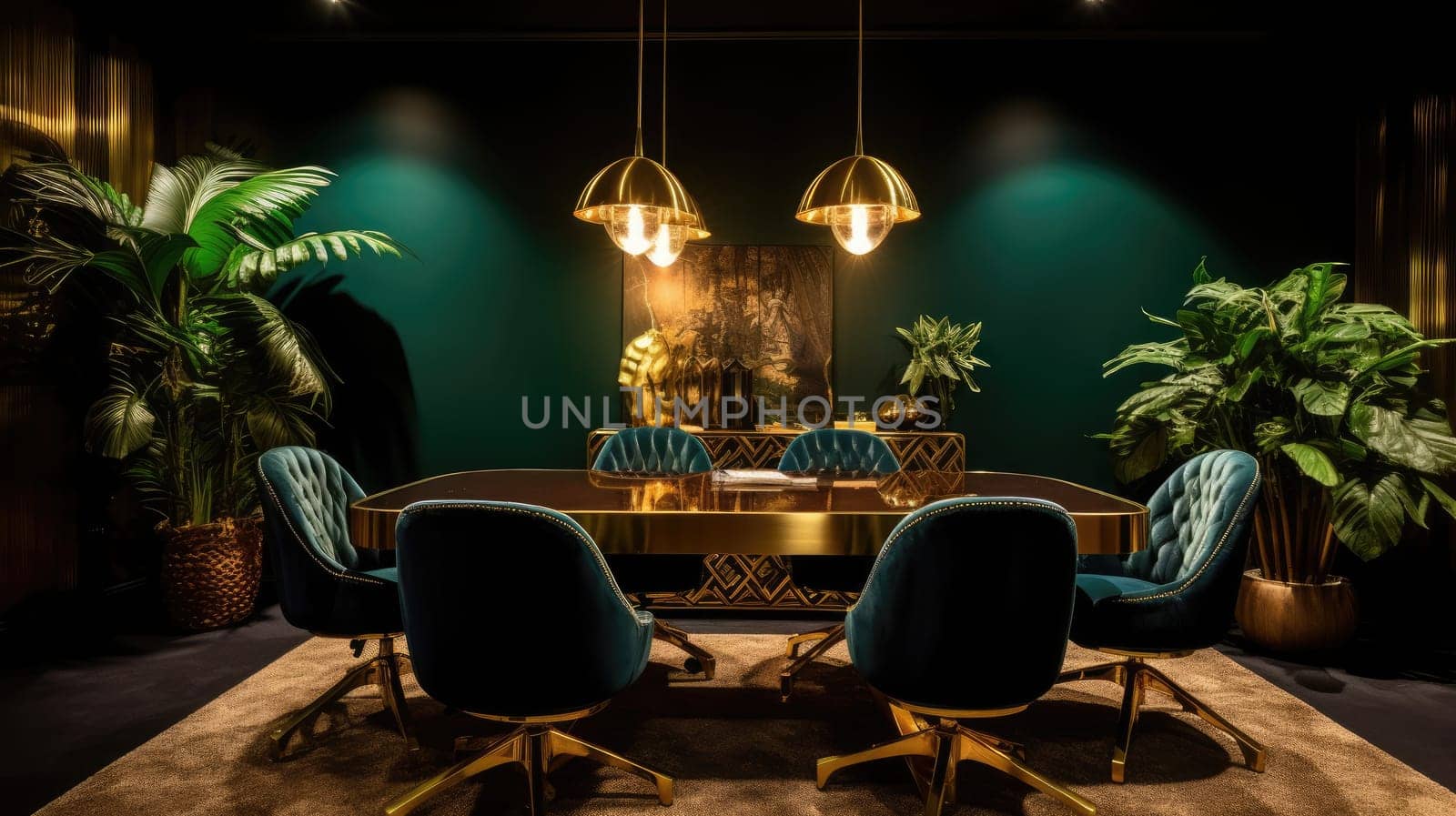 Inspiring office interior design Art Deco style Meeting Room featuring Opulent aesthetics architecture. Generative AI AIG 31.