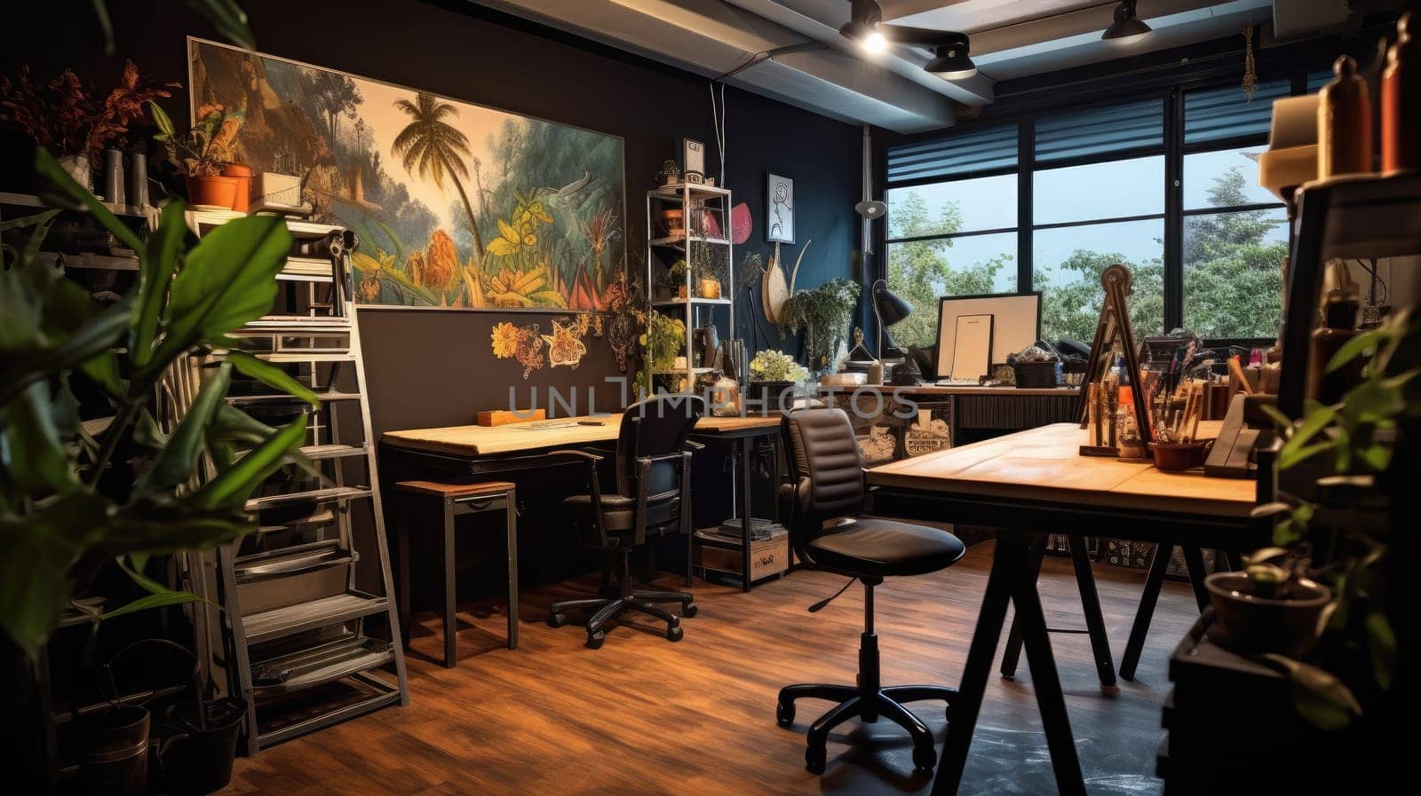 Inspiring office interior design Contemporary style Studio space featuring Artistic decor architecture. Generative AI AIG 31.