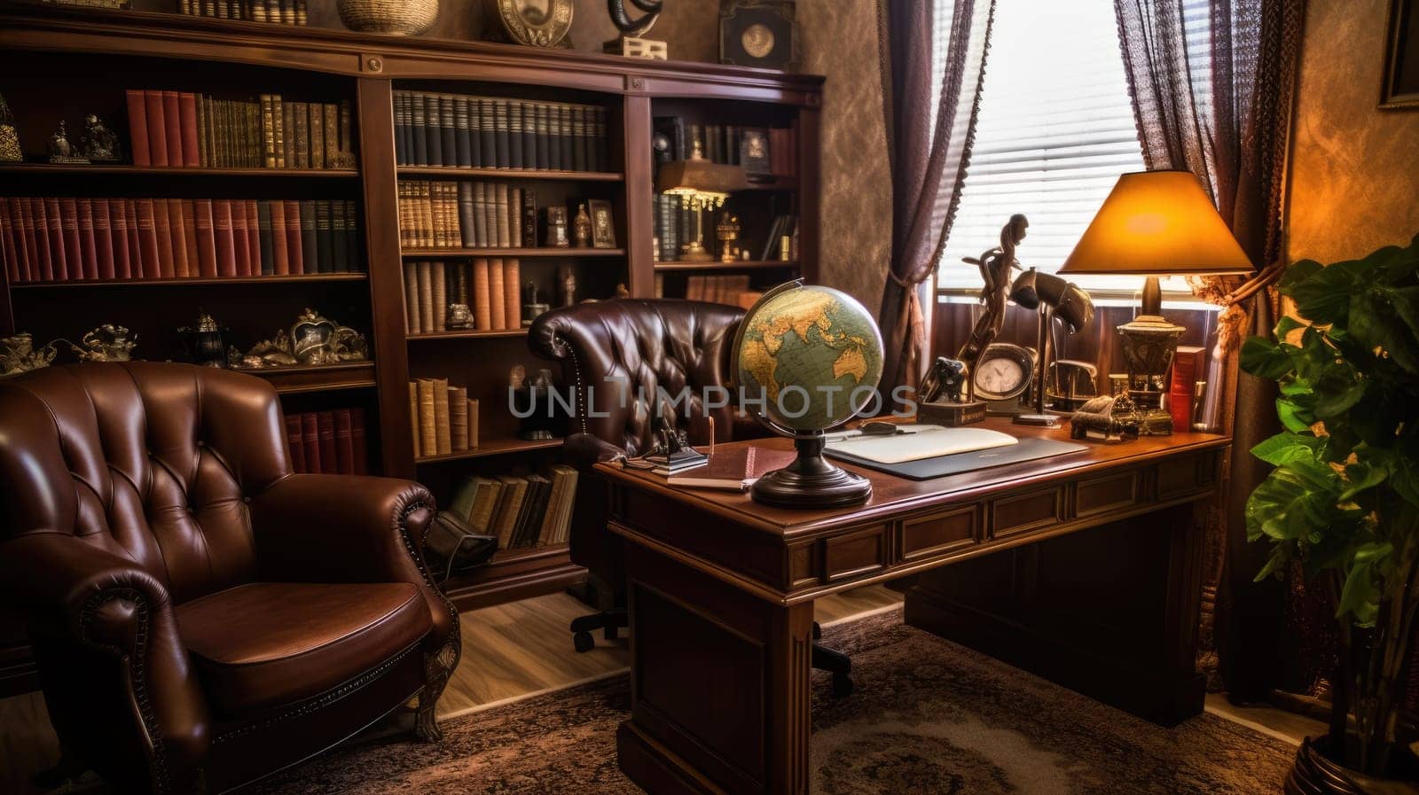 Inspiring office interior design Traditional style Study room featuring Antique furniture architecture. Generative AI AIG 31.