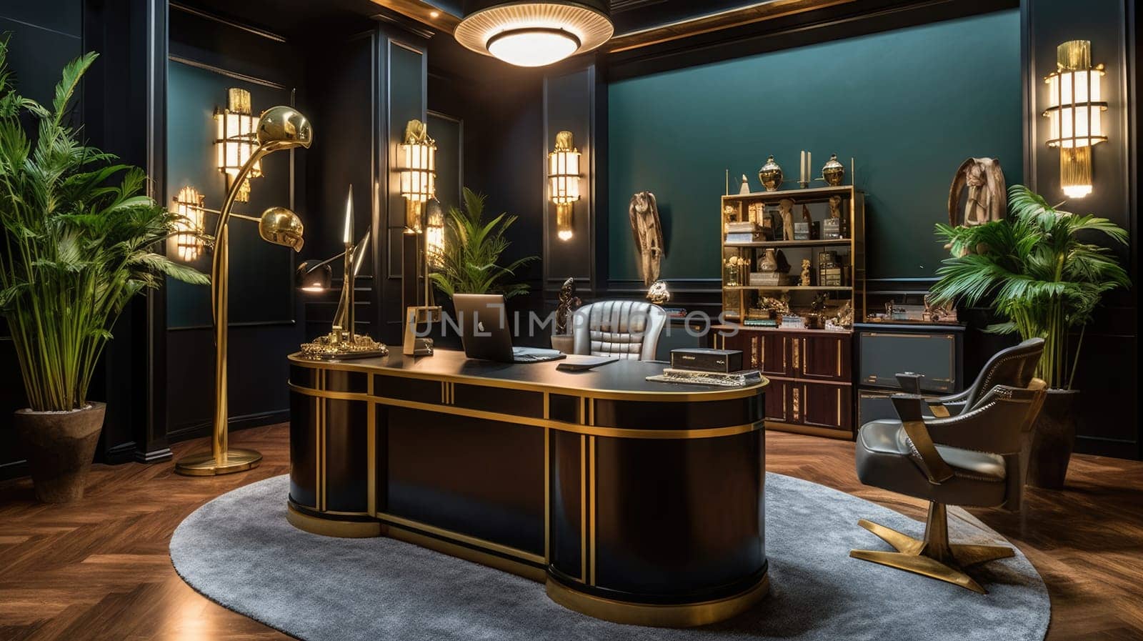 Inspiring office interior design Art Deco style Corporate Office featuring Opulent aesthetics architecture. Generative AI AIG 31.