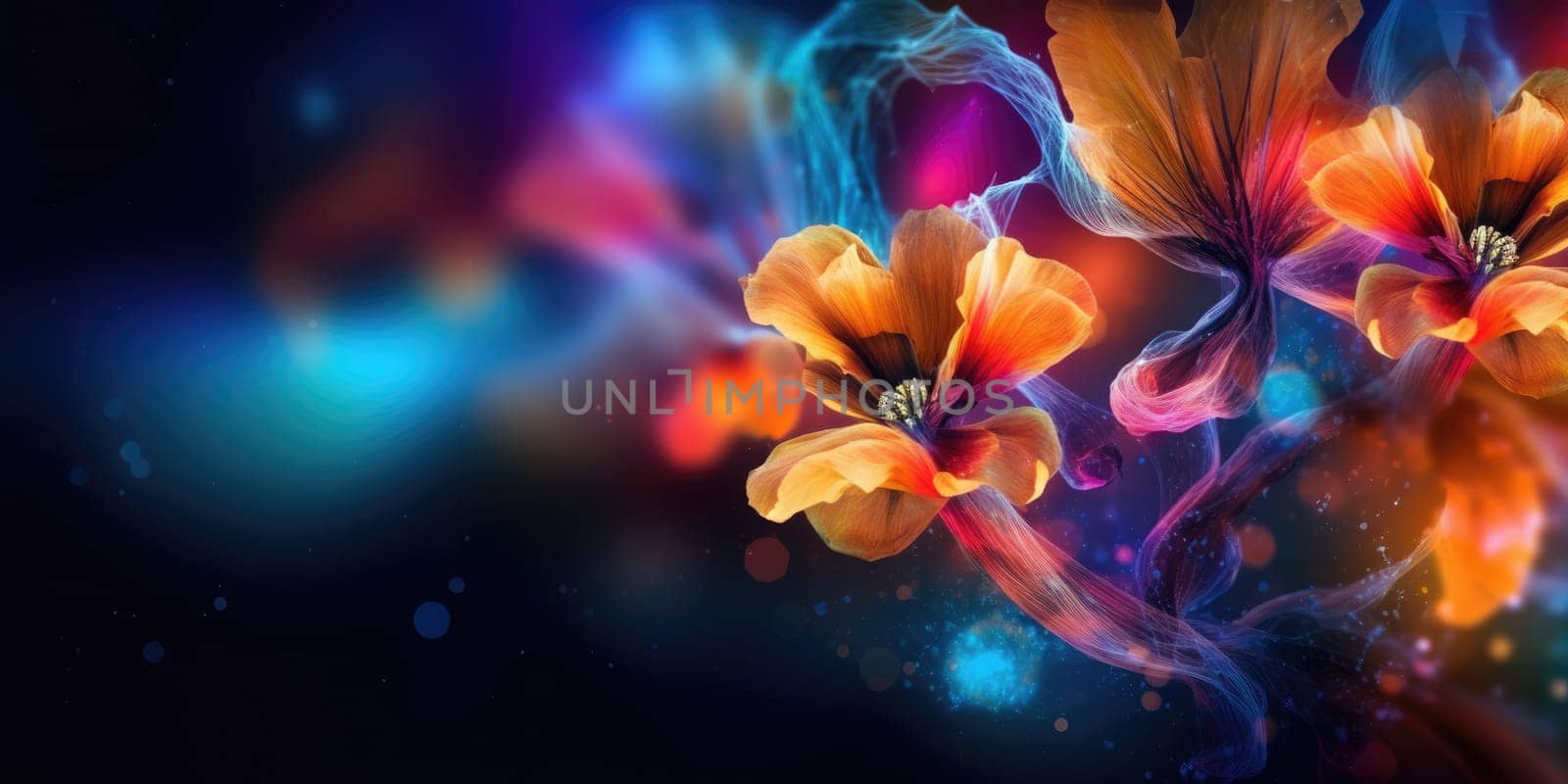 Beautiful abstract colorful night photo floral design background banner. Generative AI AIG32 by biancoblue