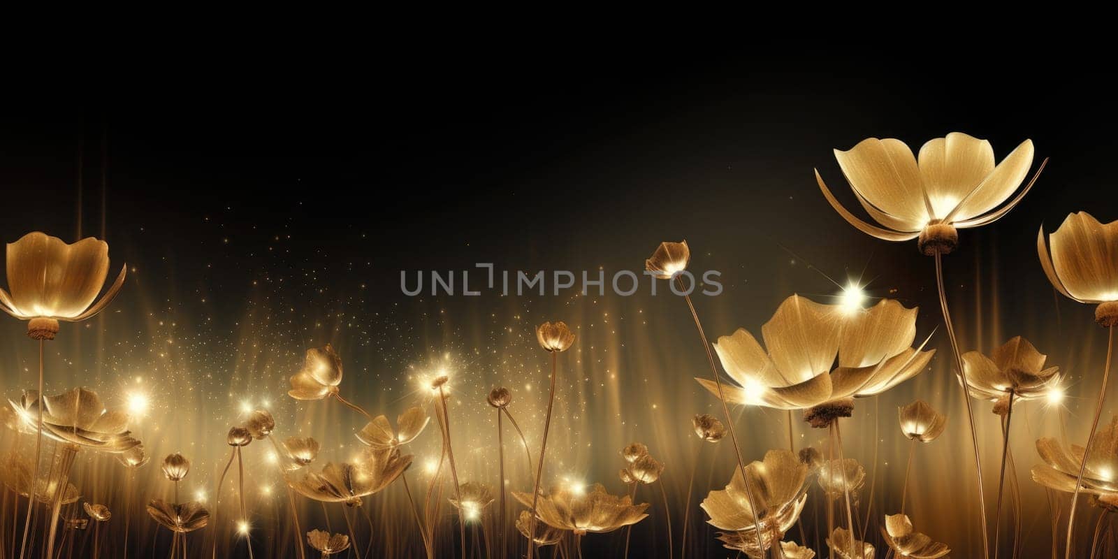 Beautiful abstract gold night photo floral design background banner. Generative AI AIG32 by biancoblue
