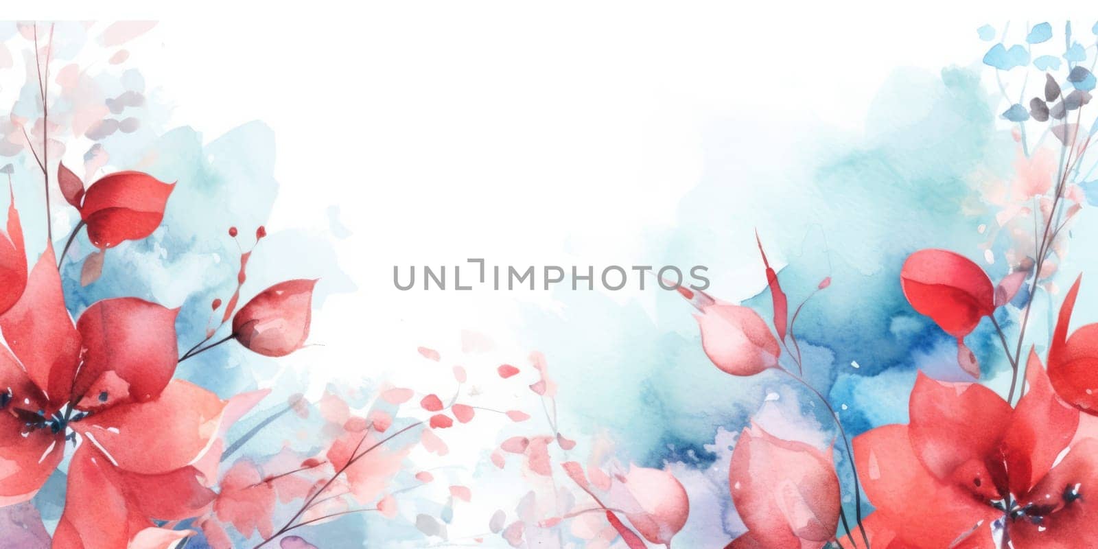 Beautiful abstract red and blue watercolor floral design background. beautiful Generative AI AIG32