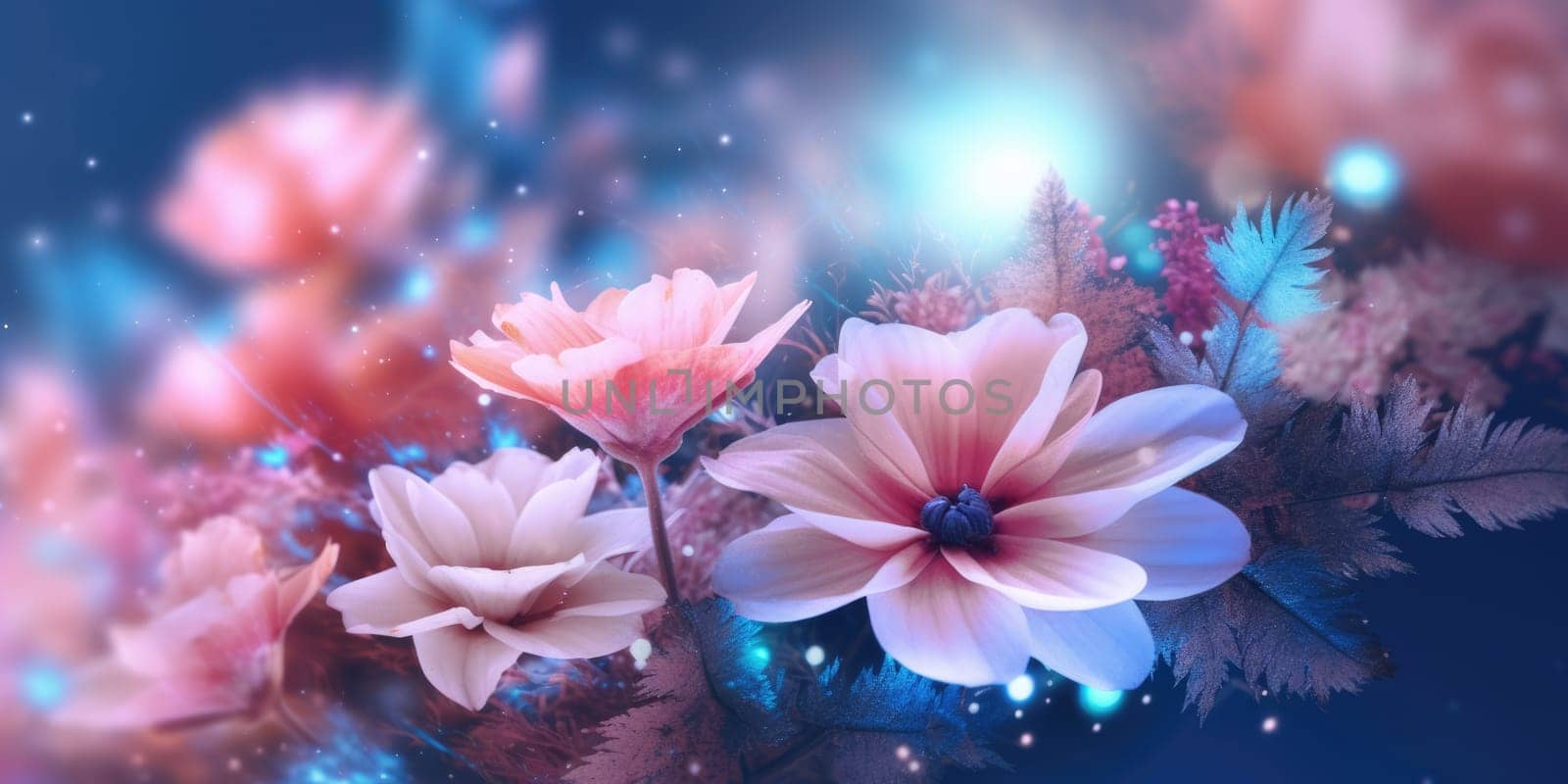 Beautiful abstract pink blue pastel night photo floral design background banner. generative ai AIG32 by biancoblue