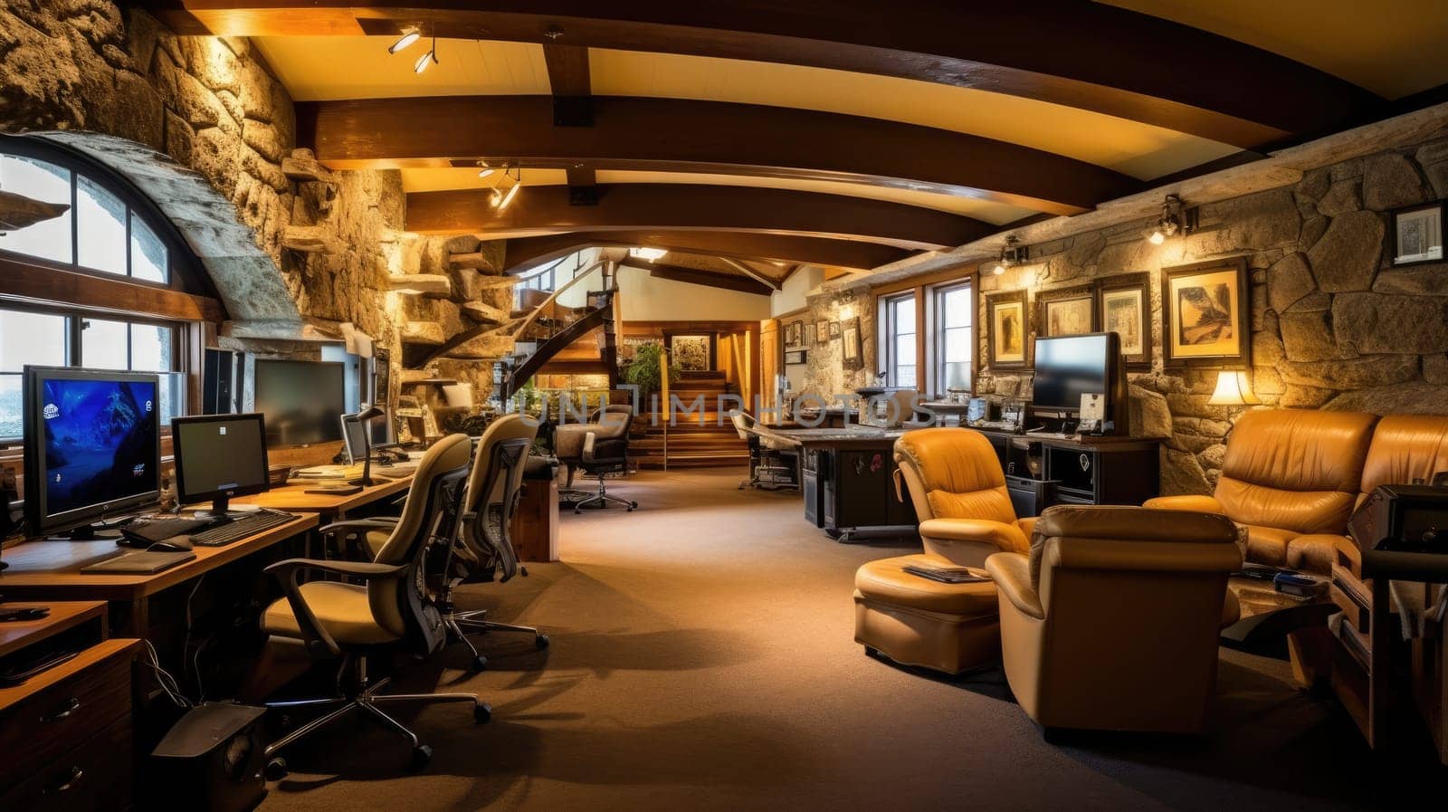 Inspiring office interior design Rustic style Corporate Office with Open Space Design featuring Cozy ambiance architecture. Generative AI AIG 31.