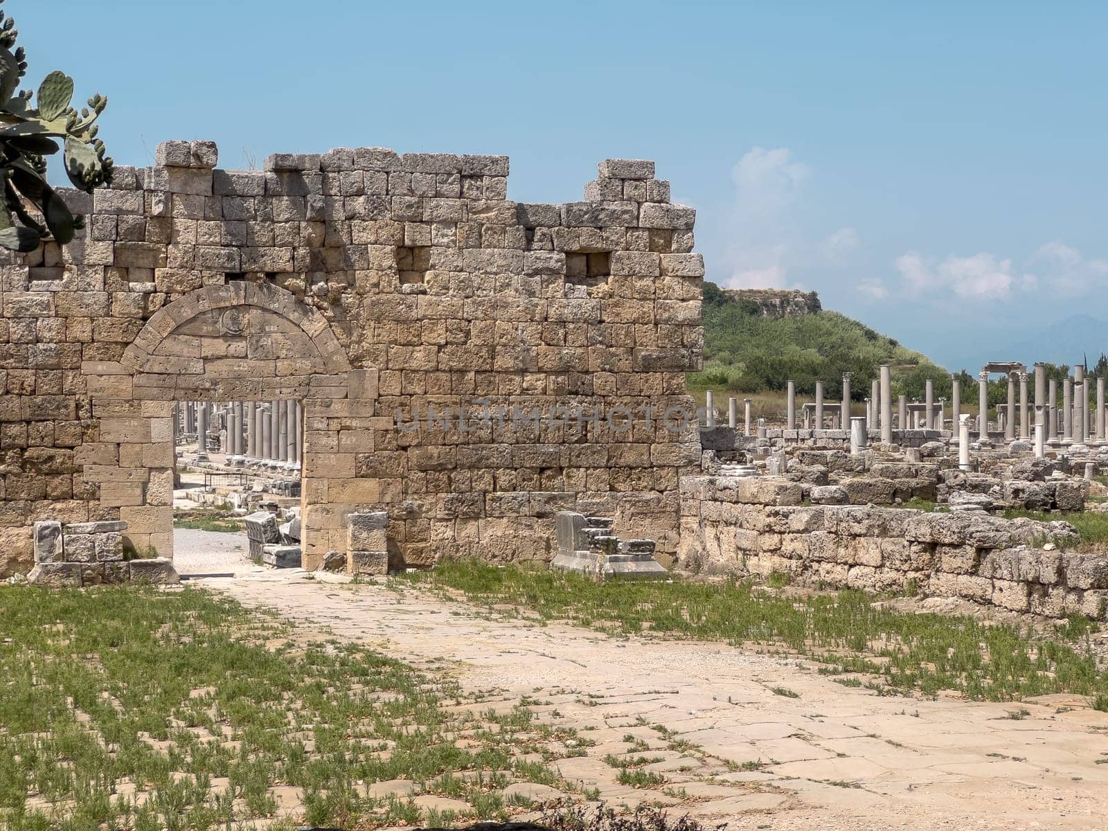 Ancient city of Perge in Antalya, Turkey. Historical ruins in the ancient city of Pamphylia