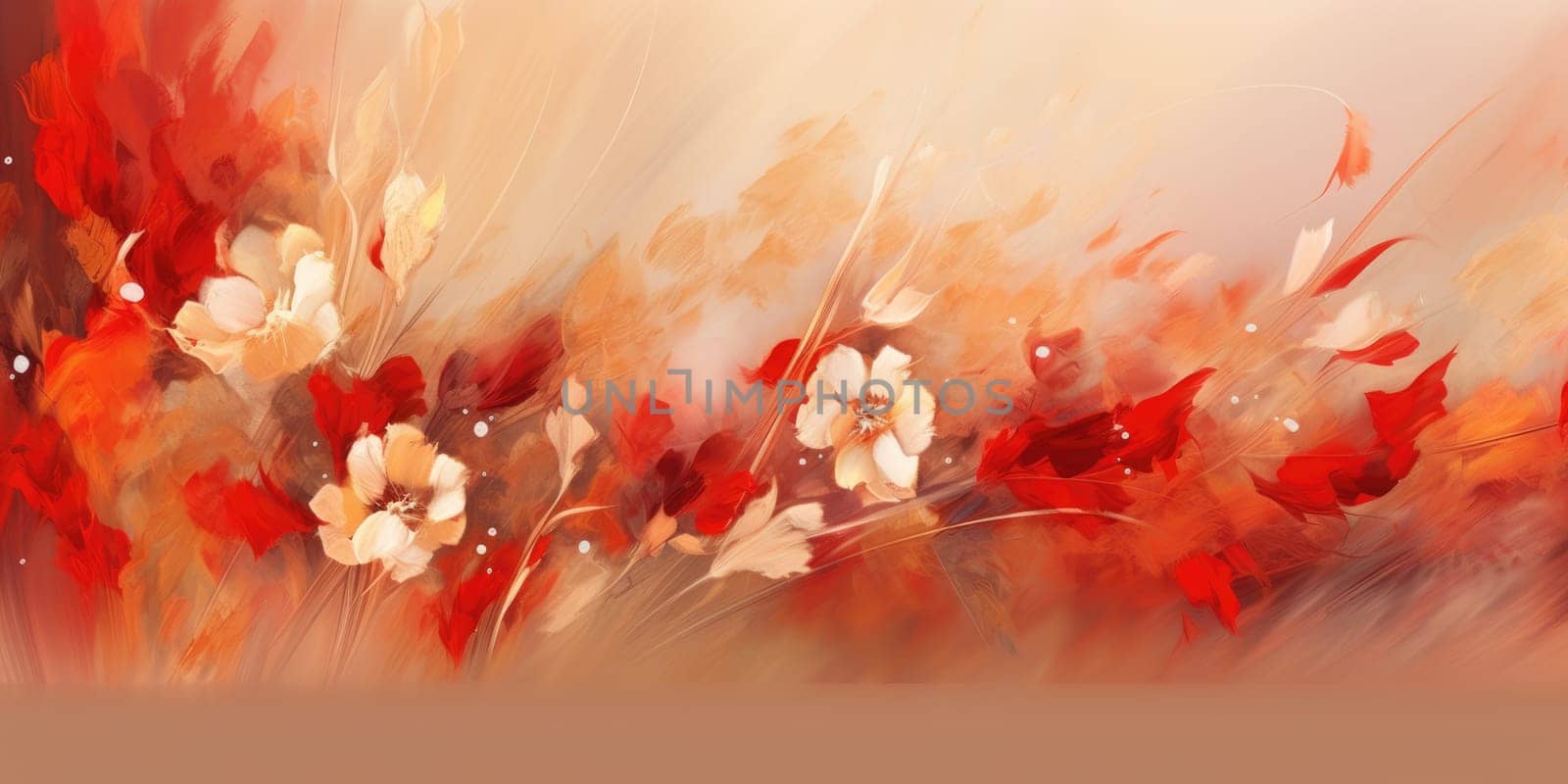 Beautiful abstract red and gold impressionistic floral design background. beautiful Generative AI AIG32