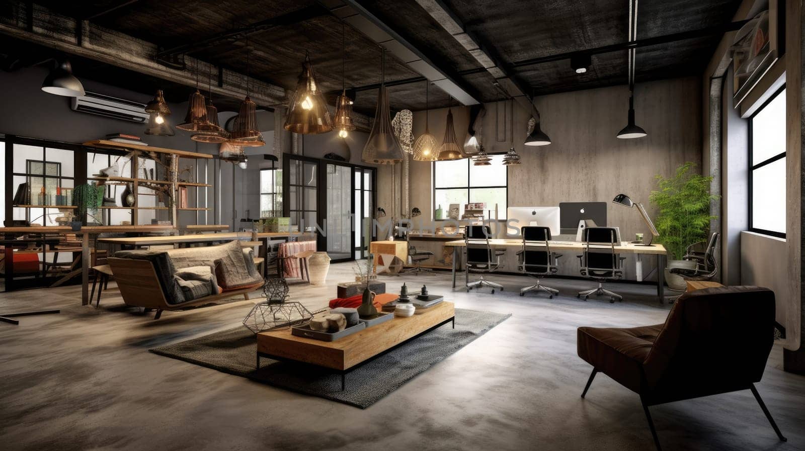 Inspiring office interior design Industrial style Generative AI AIG 31. by biancoblue