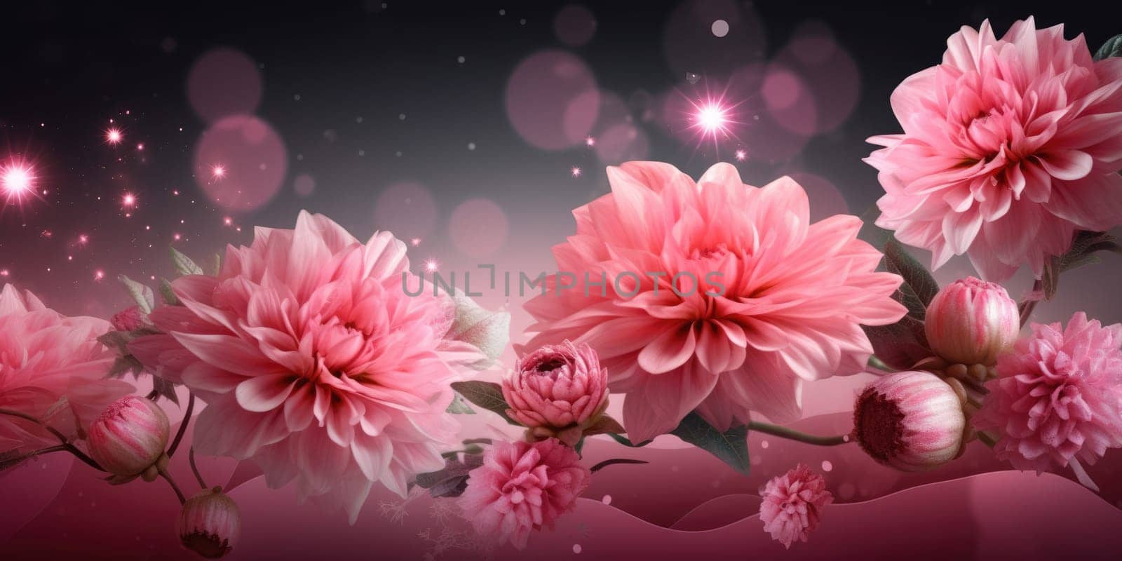 Beautiful abstract pink night photo floral design background banner. generative ai AIG32 by biancoblue