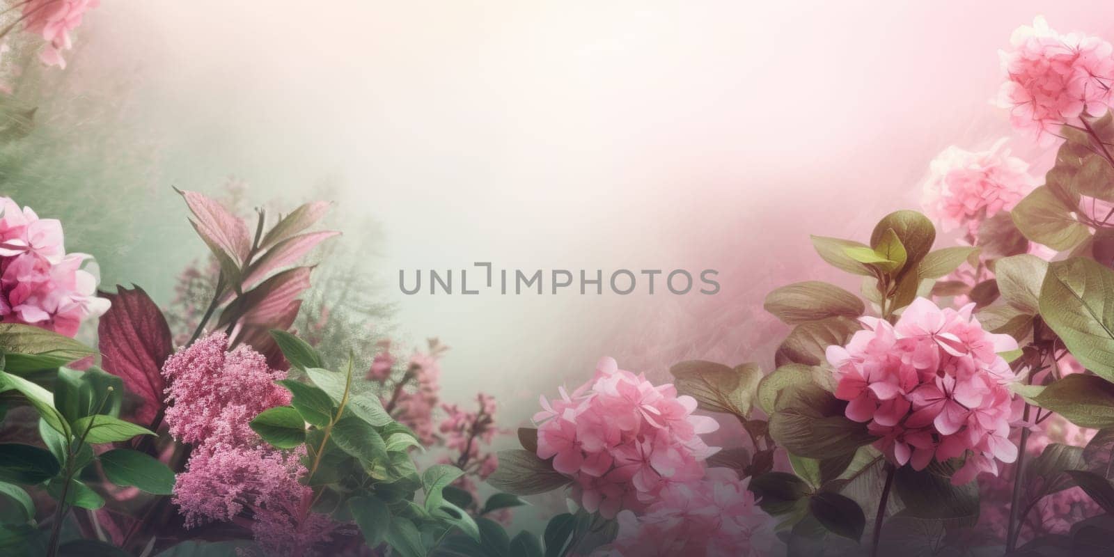 Beautiful abstract pink and green misty morning photo floral design background banner. beautiful Generative AI AIG32