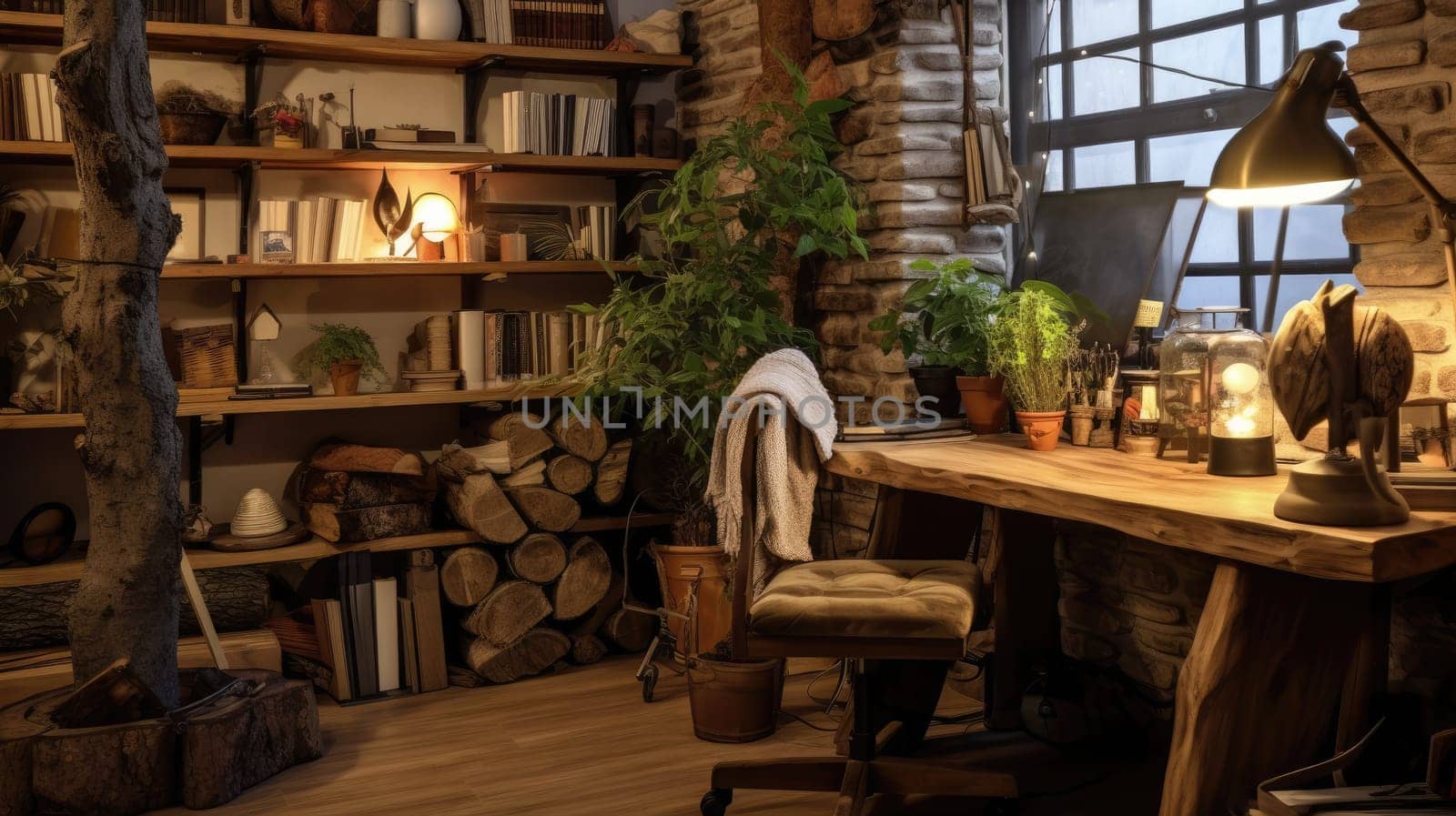 Inspiring office interior design Rustic style Generative AI AIG 31. by biancoblue