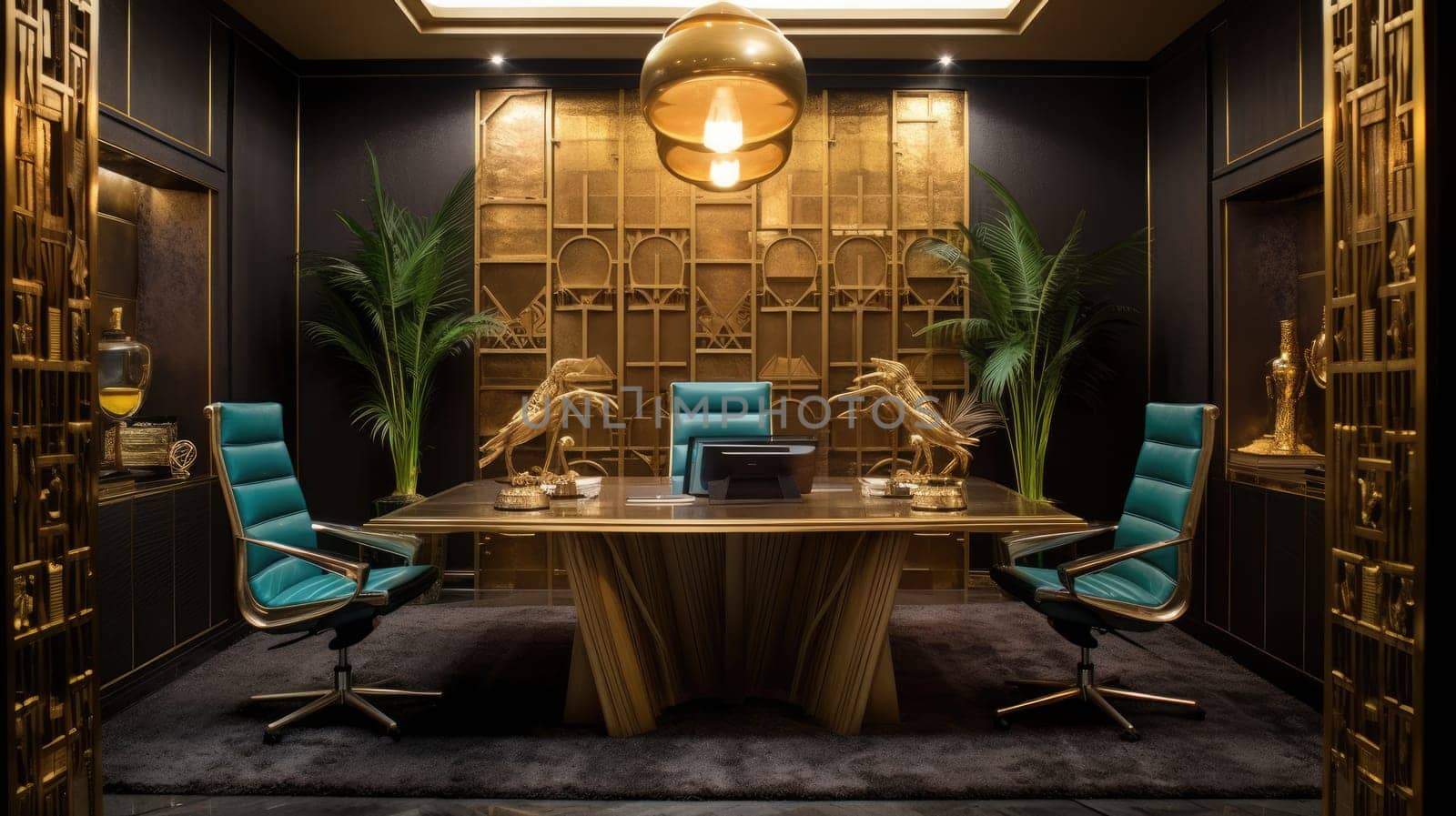 Inspiring office interior design Art Deco style Corporate Office featuring Opulent aesthetics architecture. Generative AI AIG 31.