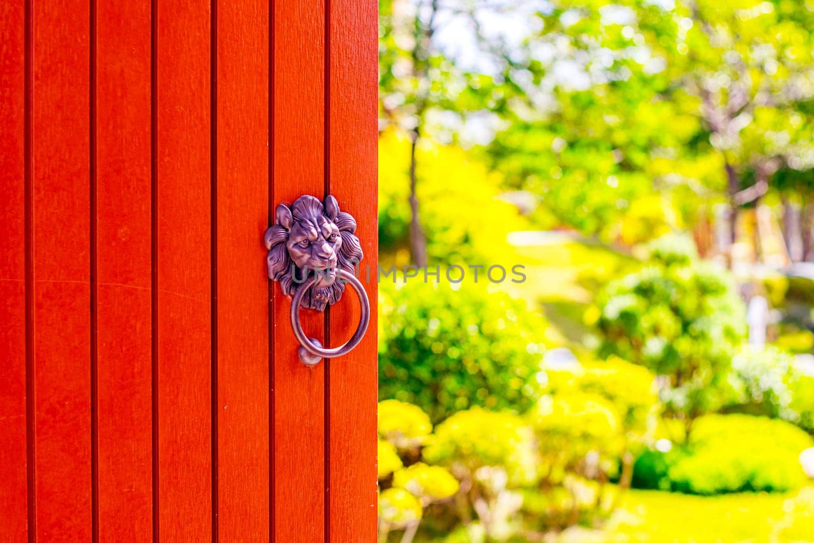 Lion brass door knob Chinese vintage gate door open to garden