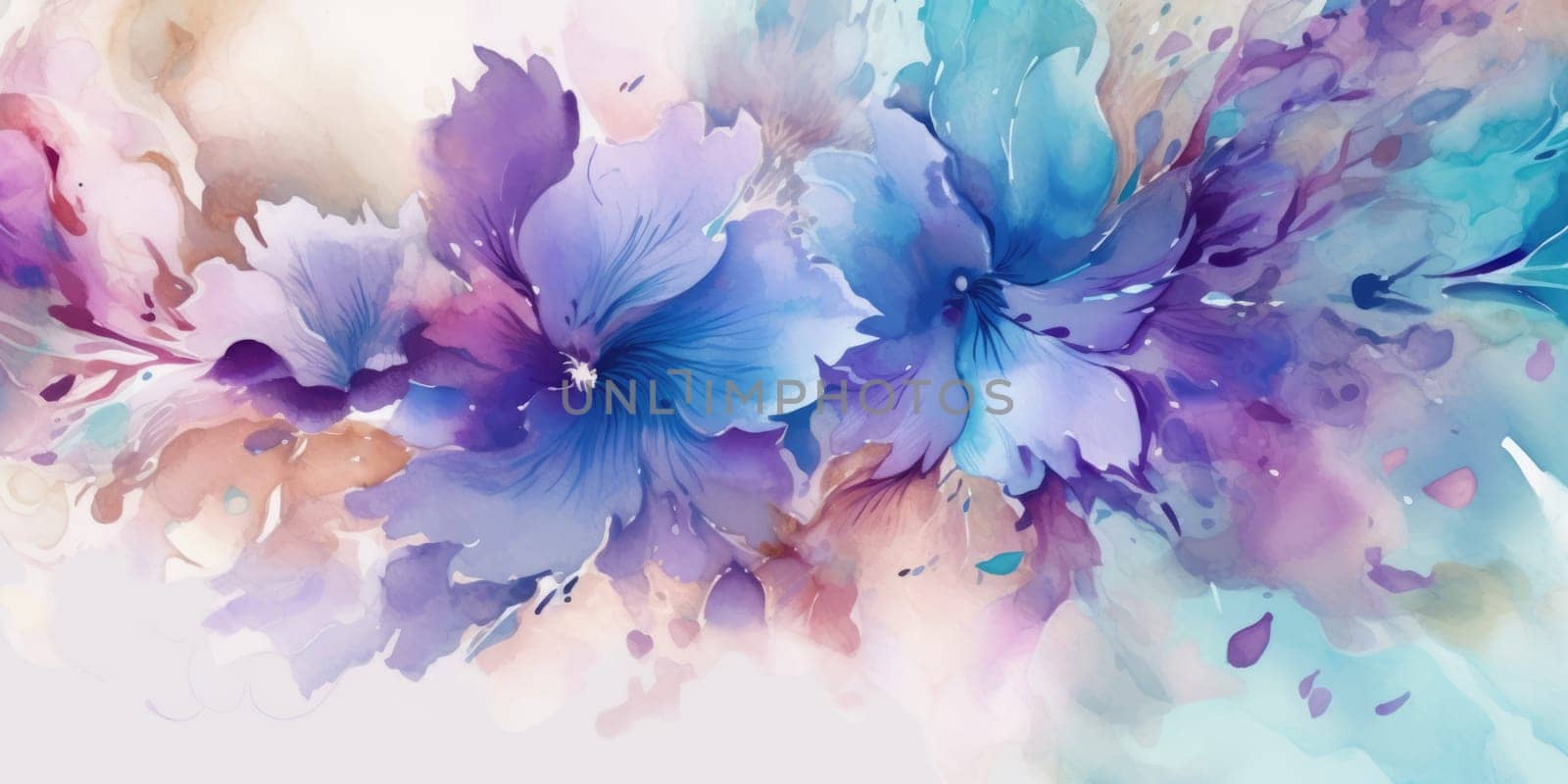 beautiful abstract turquoise purple beige watercolor floral design background. beautiful Generative AI AIG32