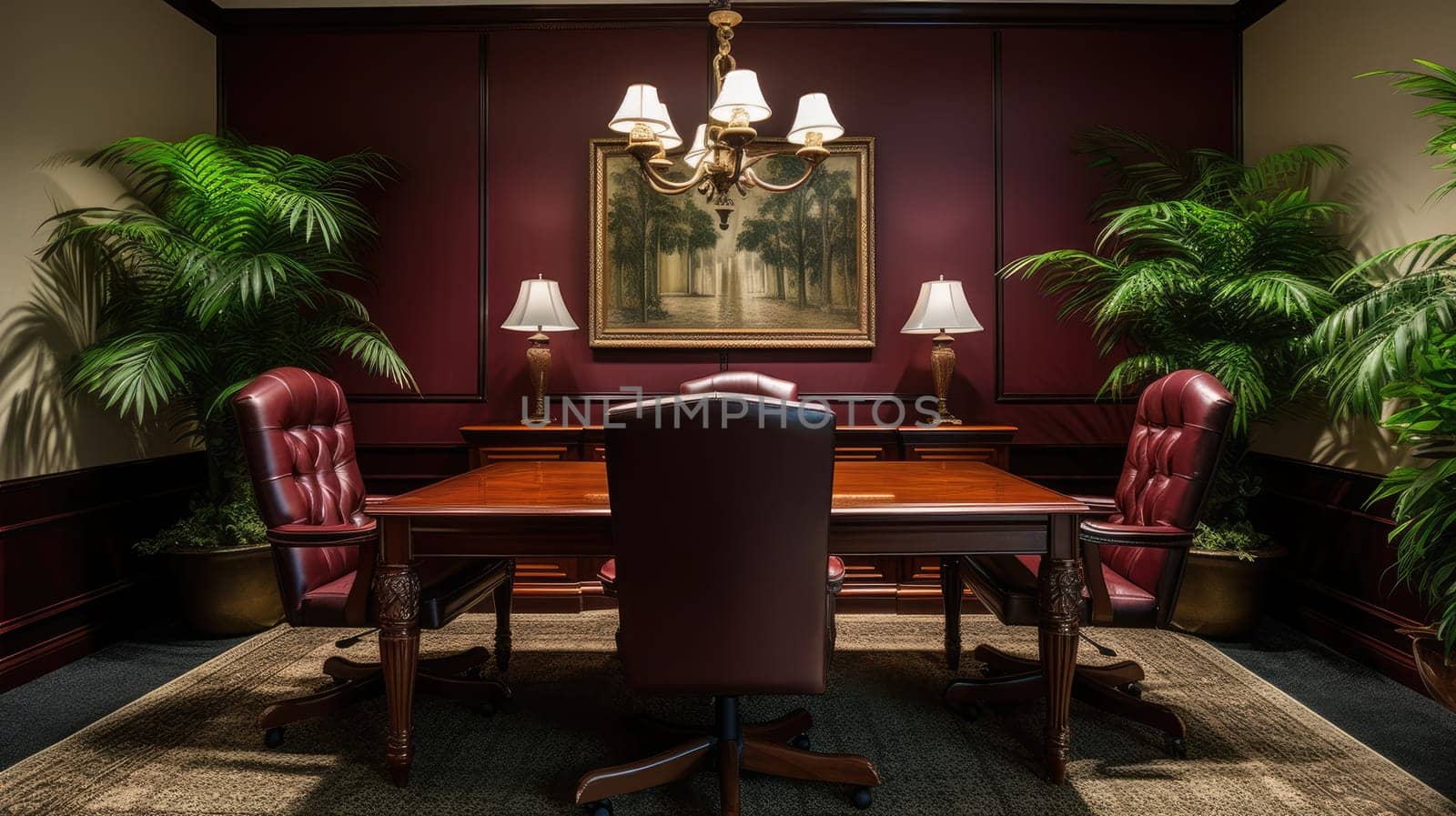 Inspiring office interior design Traditional style Meeting room featuring Conference table architecture. Generative AI AIG 31.