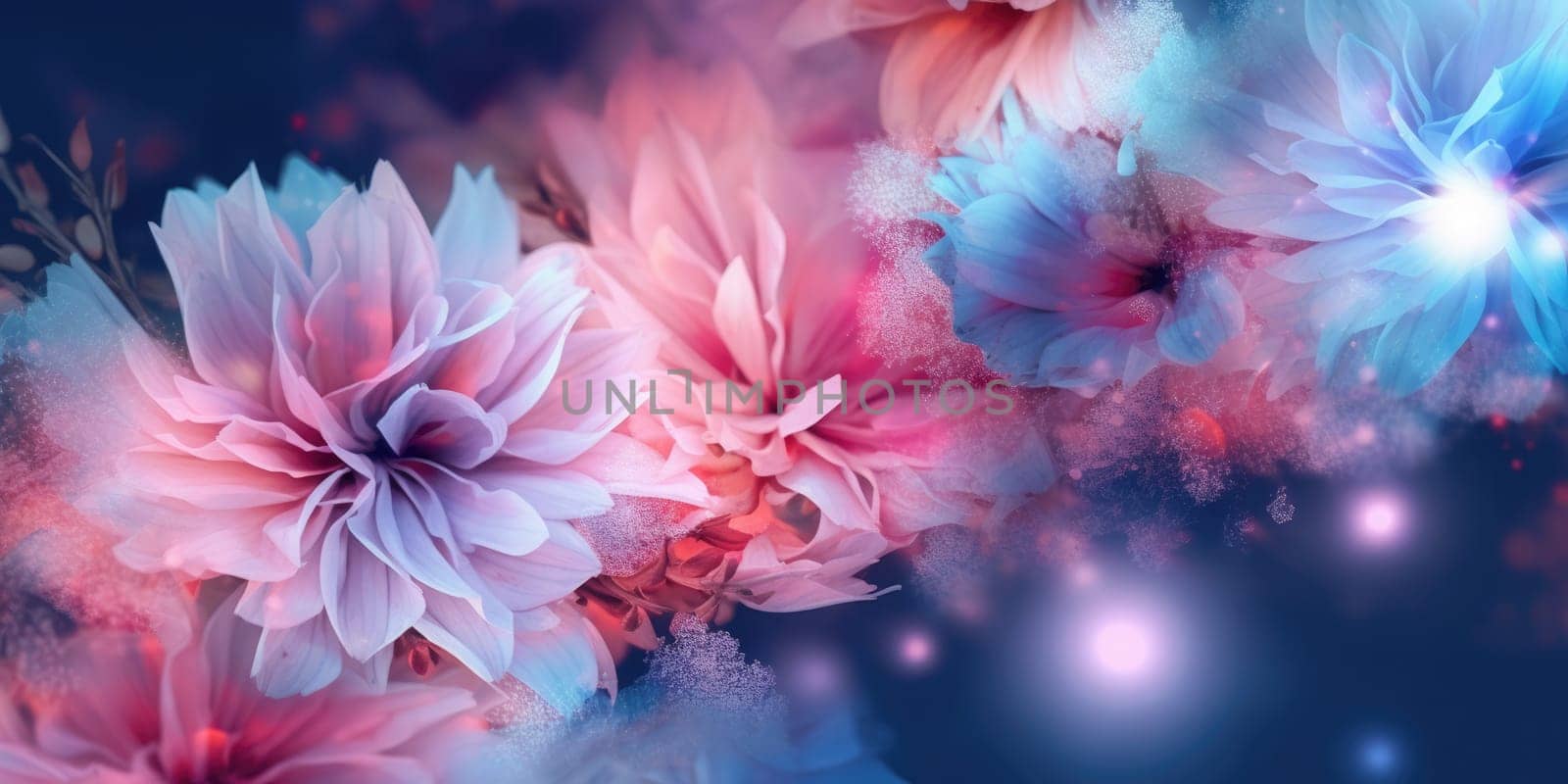 Beautiful abstract pink blue pastel night photo floral design background banner. generative ai AIG32 by biancoblue