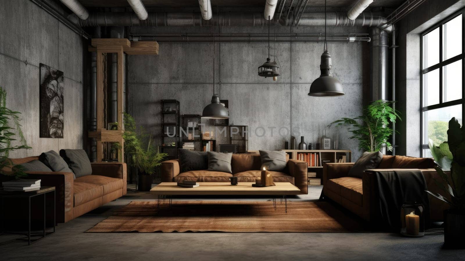 Inspiring office interior design Industrial style Generative AI AIG 31. by biancoblue