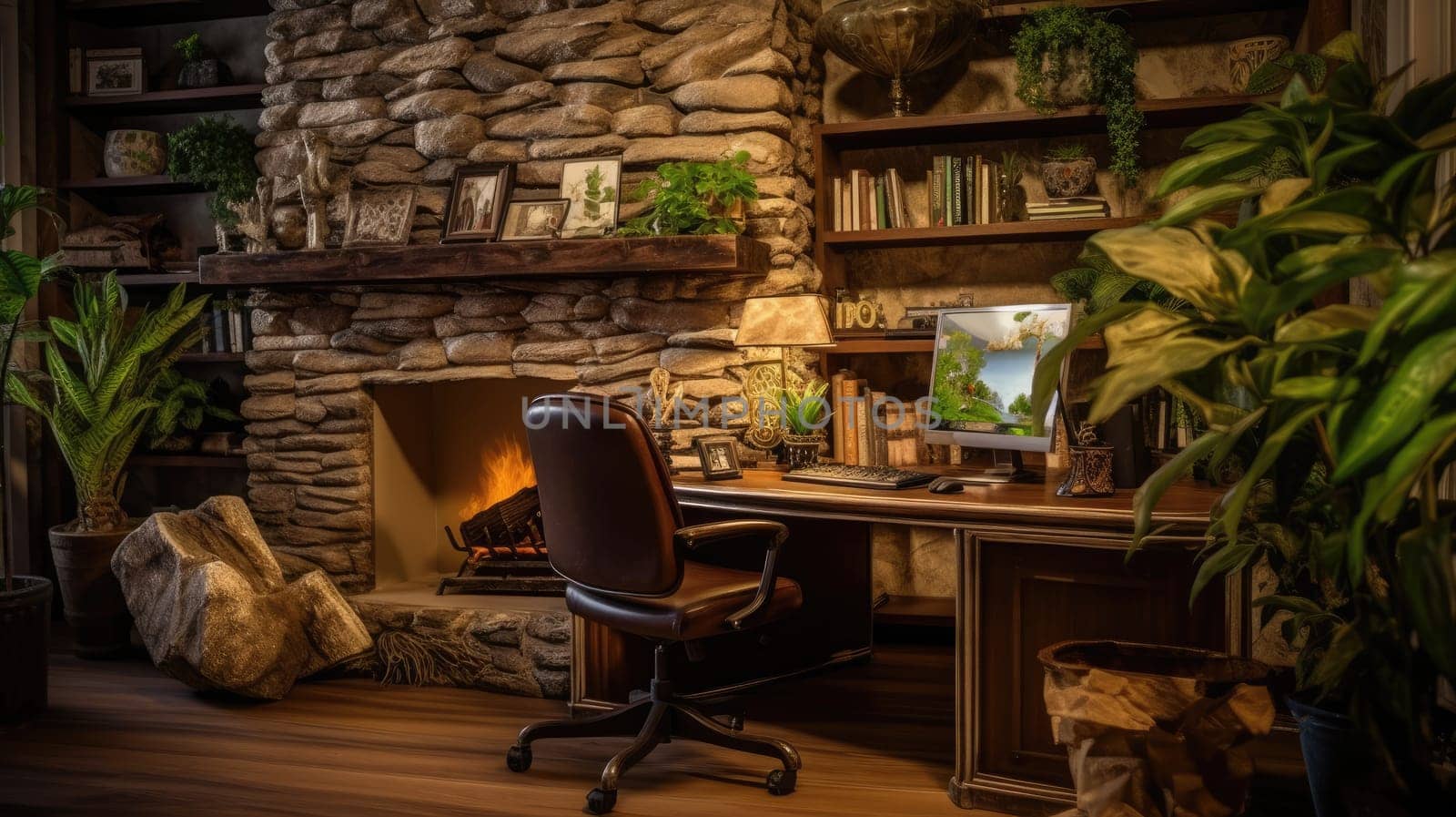 Inspiring office interior design Rustic style Generative AI AIG 31. by biancoblue