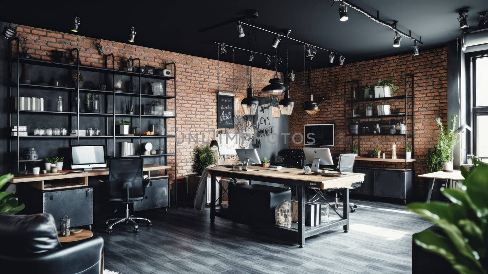 Inspiring office interior design Industrial style Generative AI AIG 31. by biancoblue