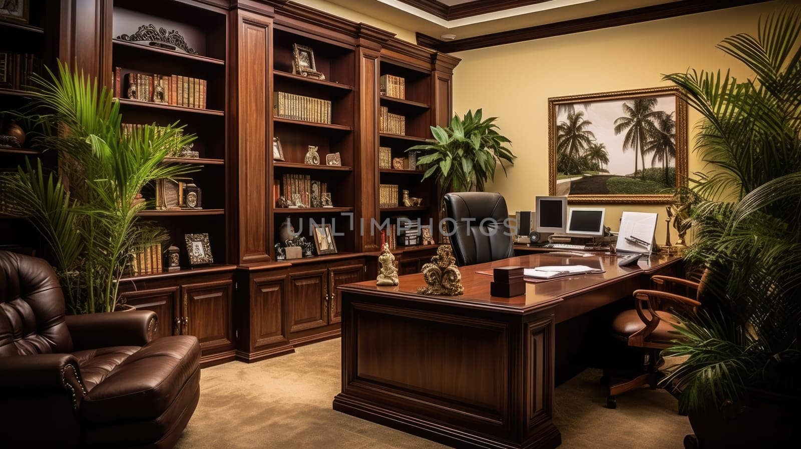 Inspiring office interior design Classic style Corporate Office featuring Timeless elegance architecture. Generative AI AIG 31.