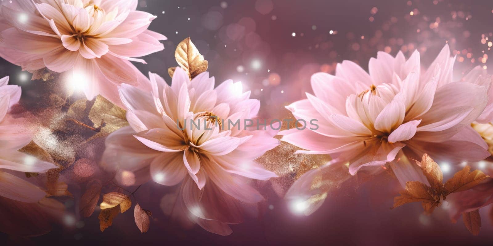 Beautiful abstract gold and pink night photo floral design background banner. beautiful Generative AI AIG32