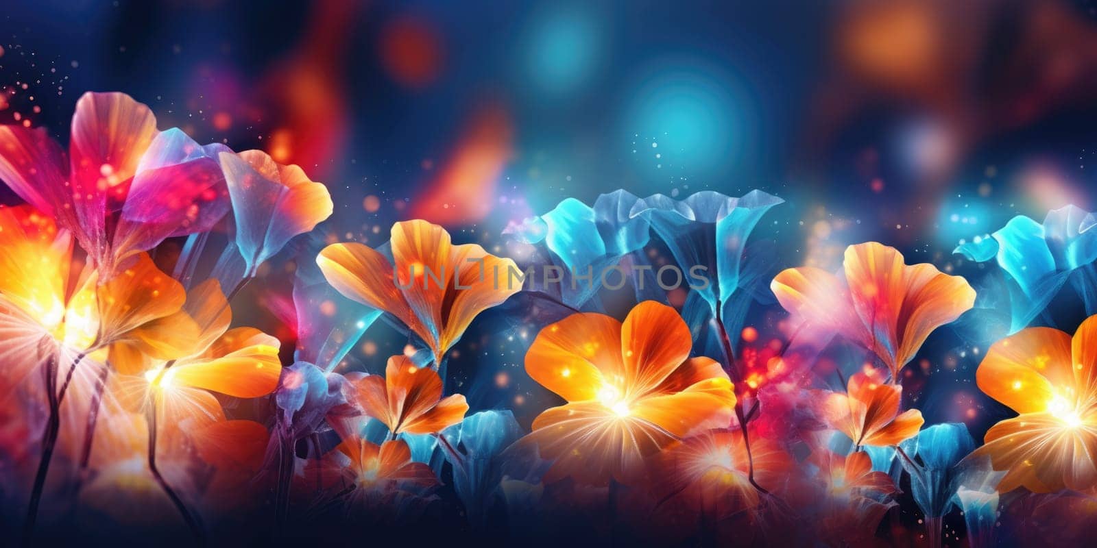 beautiful abstract red yellow blue night photo floral design background banner. generative ai AIG32 by biancoblue
