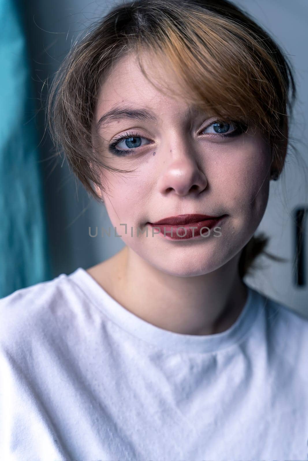 portrait of a pretty Caucasian girl with makeup and ordinary skin by audiznam2609