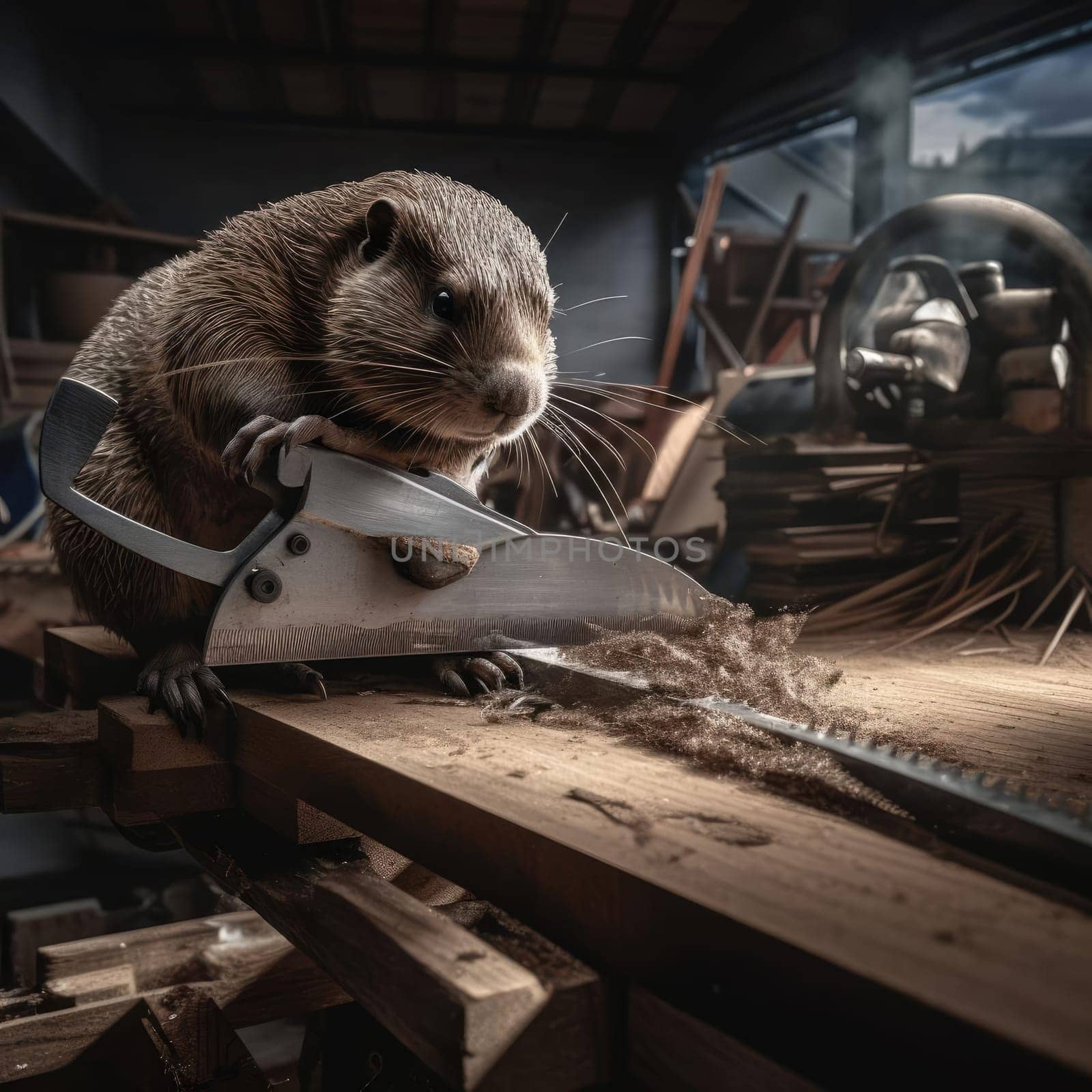 Beaver works as a craftsman in a furniture workshop by cherezoff