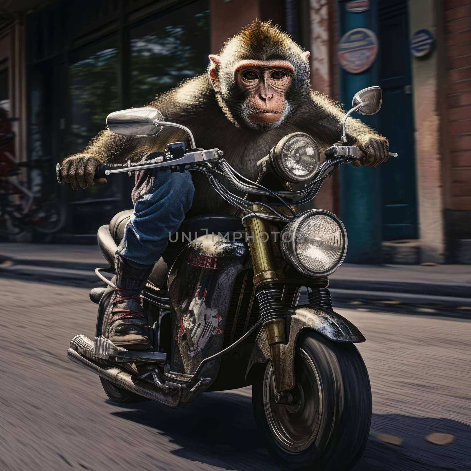Monkey riding a motorcycle by cherezoff