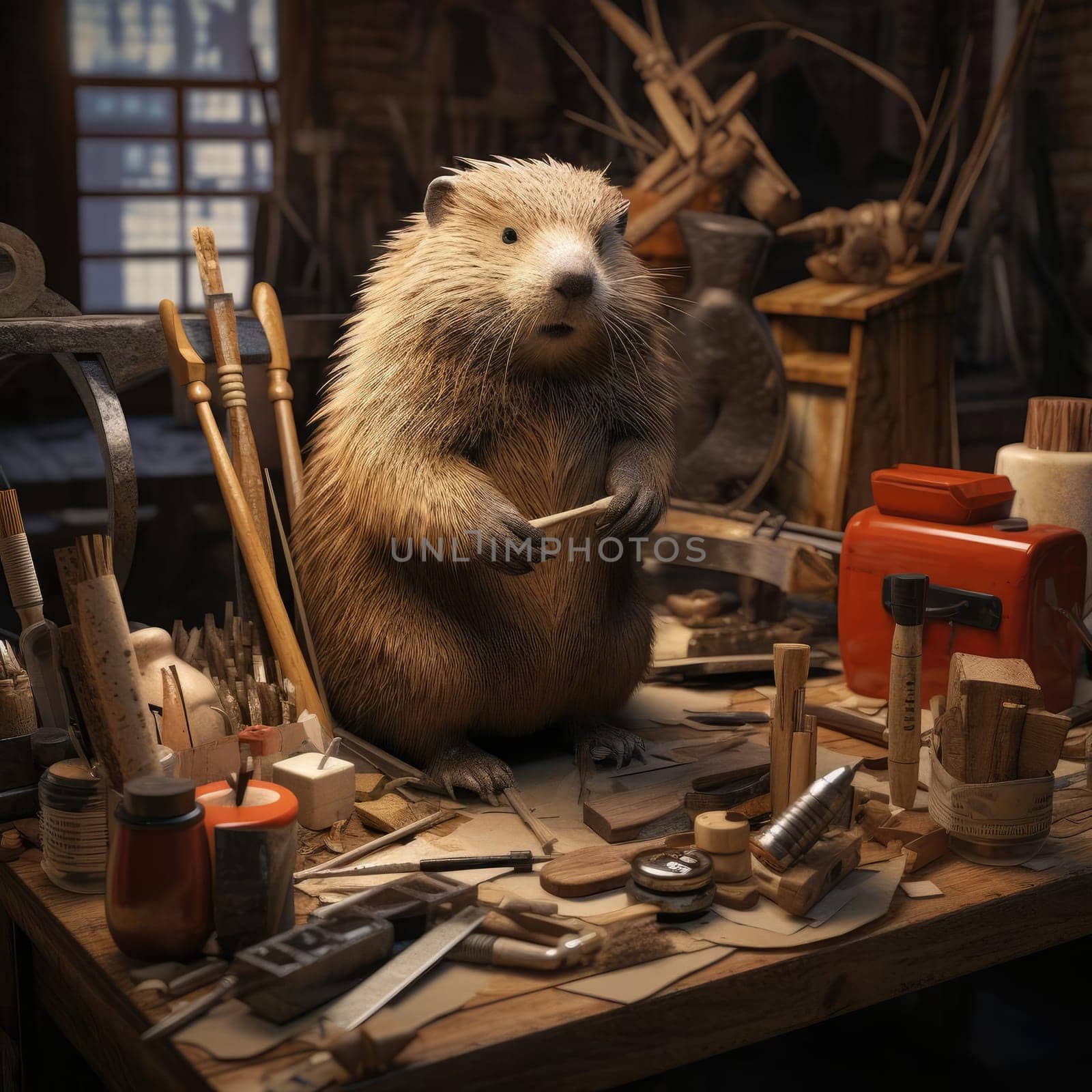 Beaver works as a craftsman in a furniture making workshop. Poster for furniture manufacturers