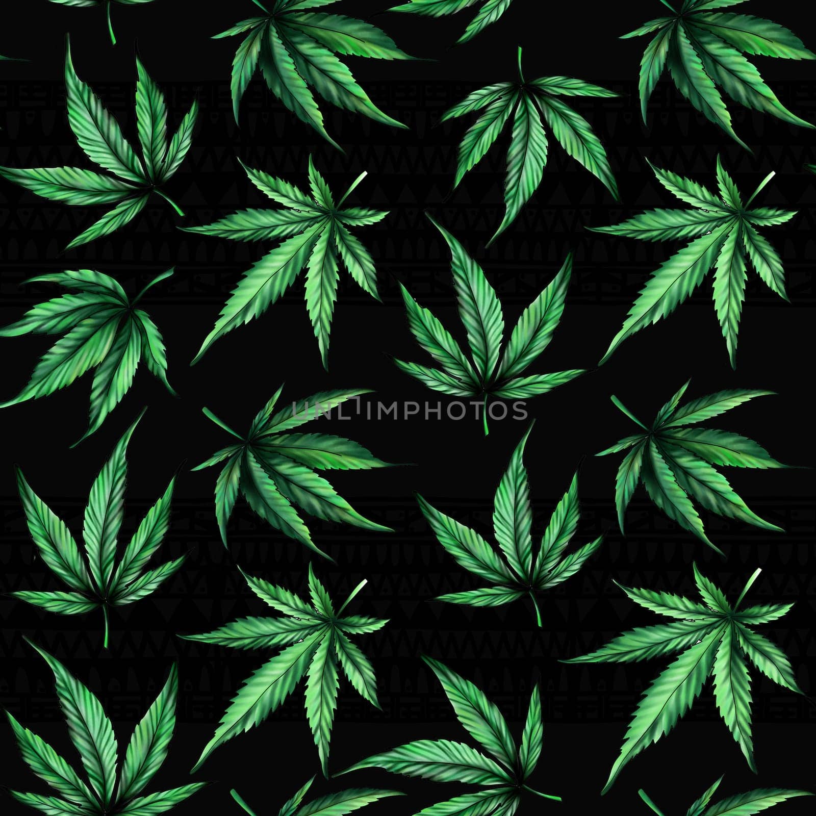 The seamless cannabis leaf pattern on a black background.marijuana pattern by Dustick