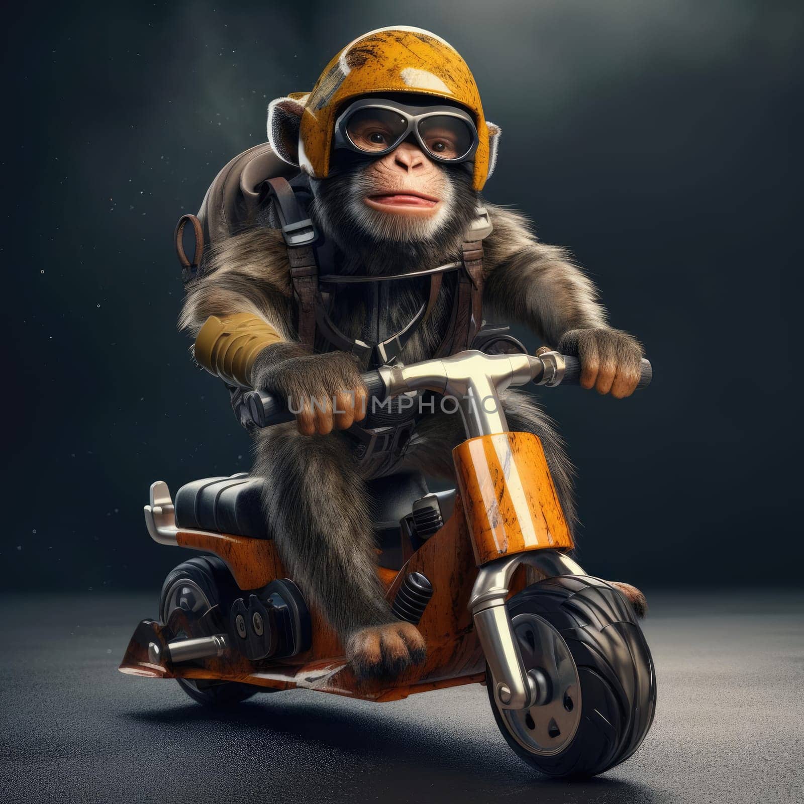 Monkey riding a motorcycle by cherezoff