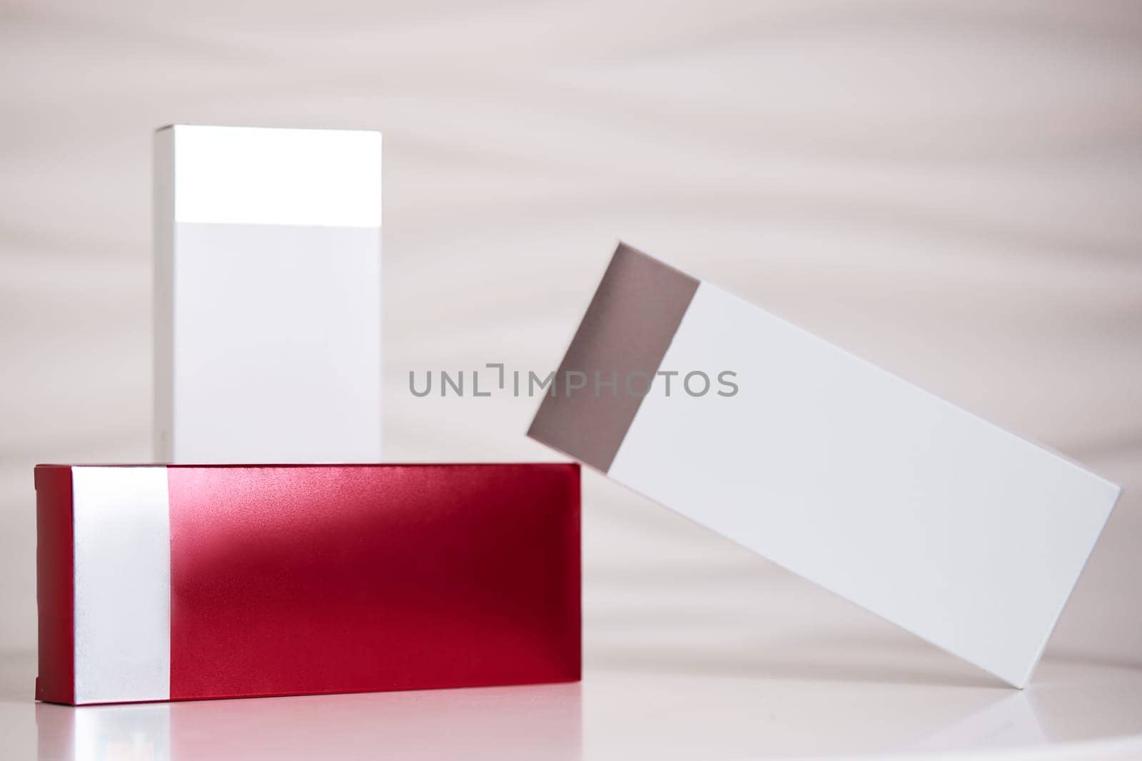 white and red boxes with fillers. health care, medical and phapmacy concept , mock up