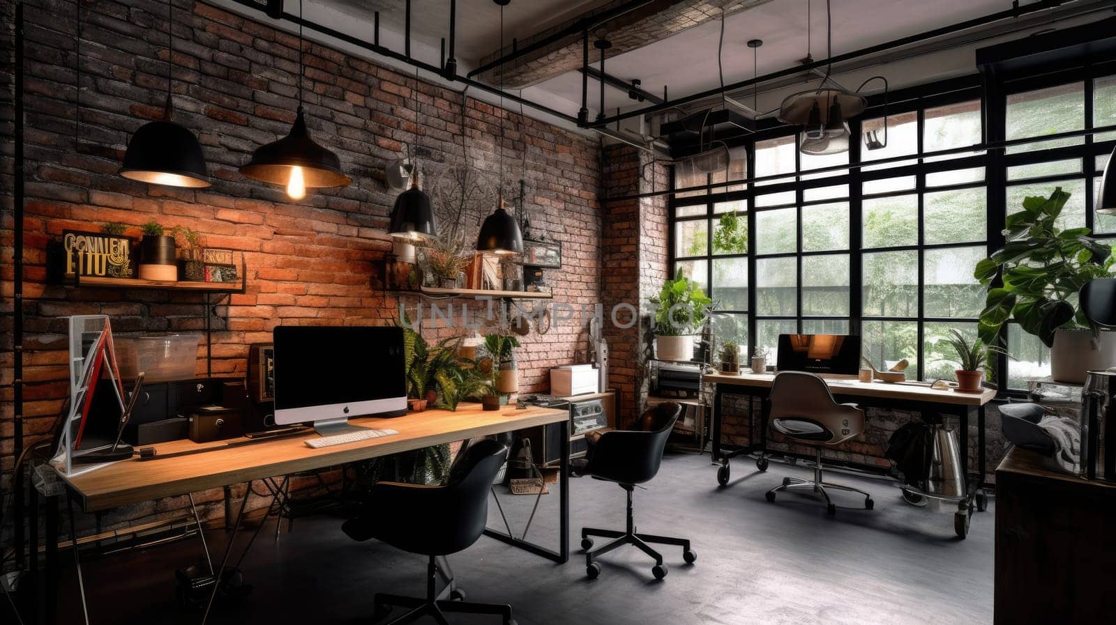 Inspiring office interior design Industrial style Generative AI AIG 31. by biancoblue