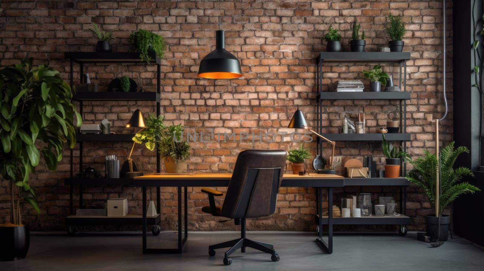 Inspiring office interior design Industrial style Office featuring Exposed brick wall architecture. Generative AI AIG 31.