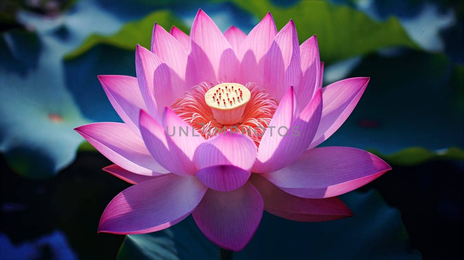 Beautiful lotus flower closeup . Generative AI