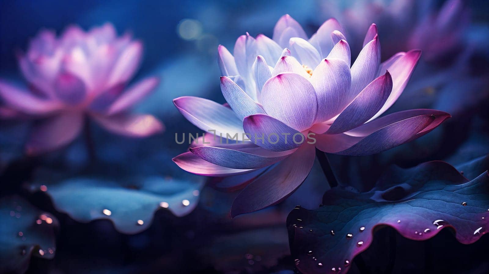 Beautiful lotus flower closeup . Generative AI