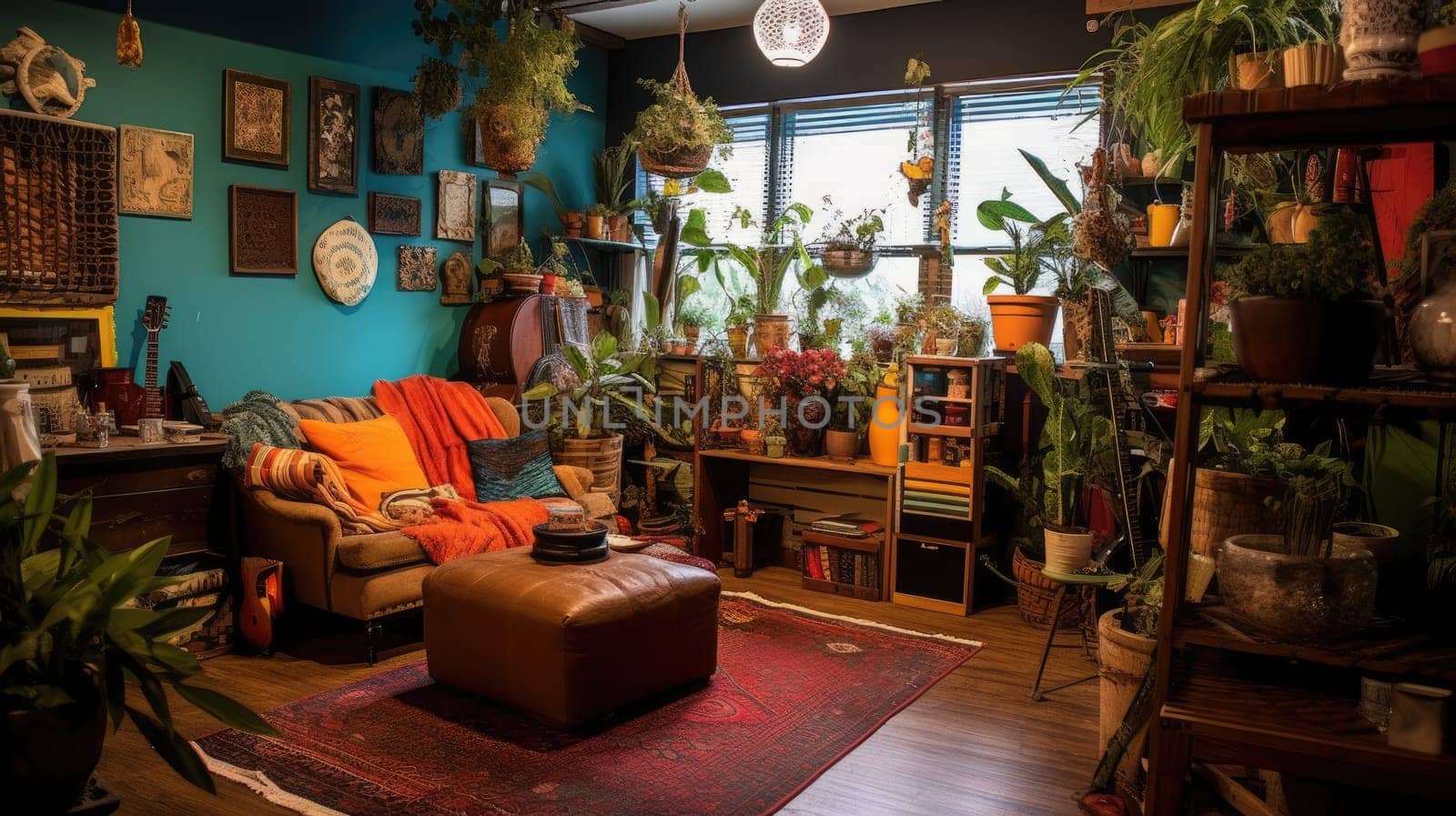 Inspiring office interior design Bohemian style Creative space featuring Eclectic decor architecture. Generative AI AIG 31.