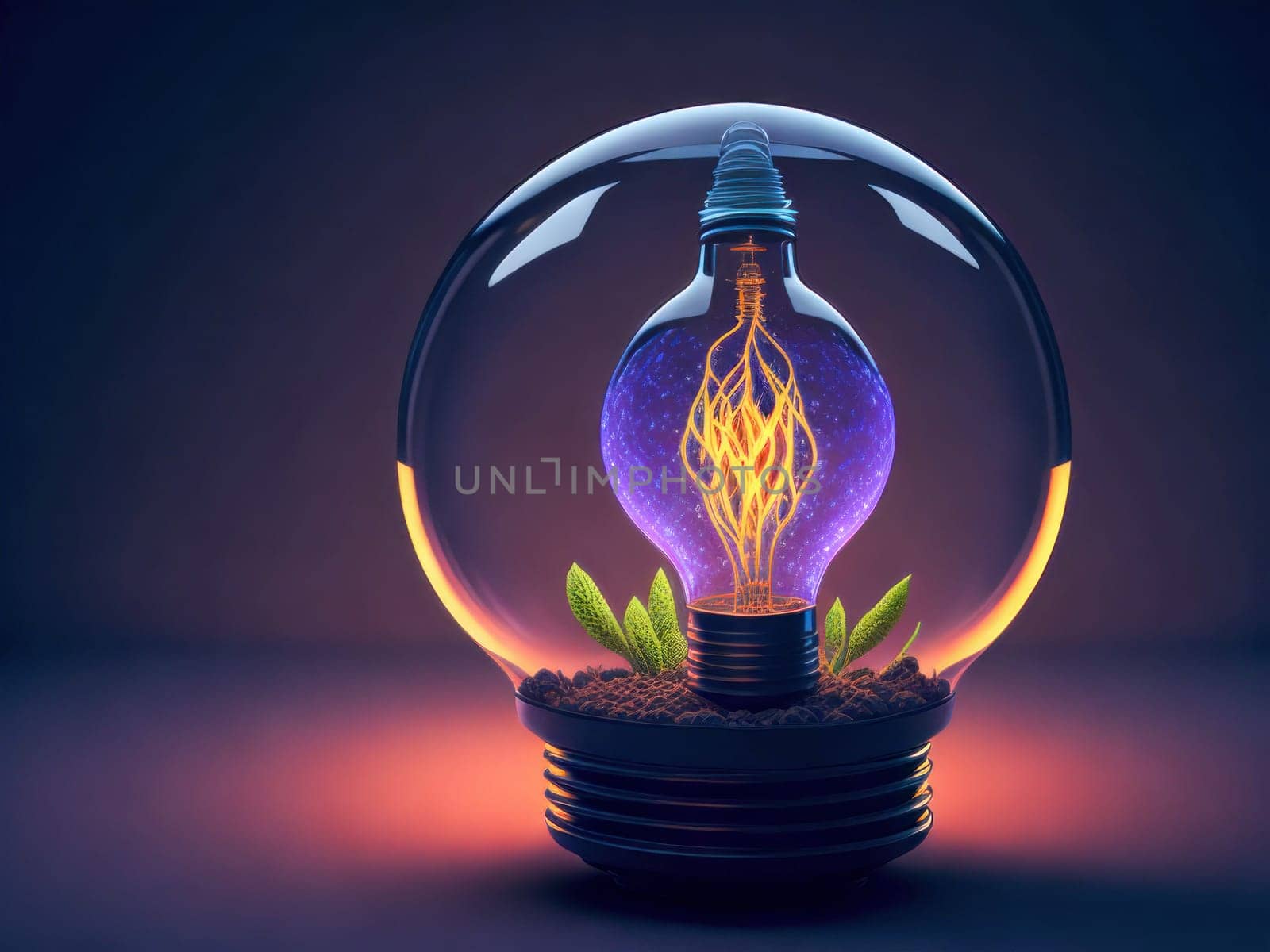 Eco friendly lightbulb with electric energy inside, concept of Renewable Energy and Sustainable Living. concept business energy in nature on the world. Generative Ai
