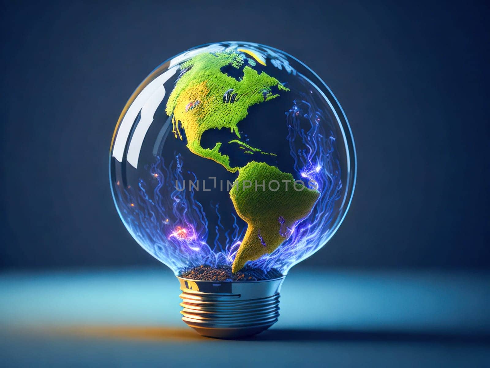 Eco friendly lightbulb in shape of planet earth, concept of Renewable Energy and Sustainable Living. concept business energy in nature on the world. Generative Ai