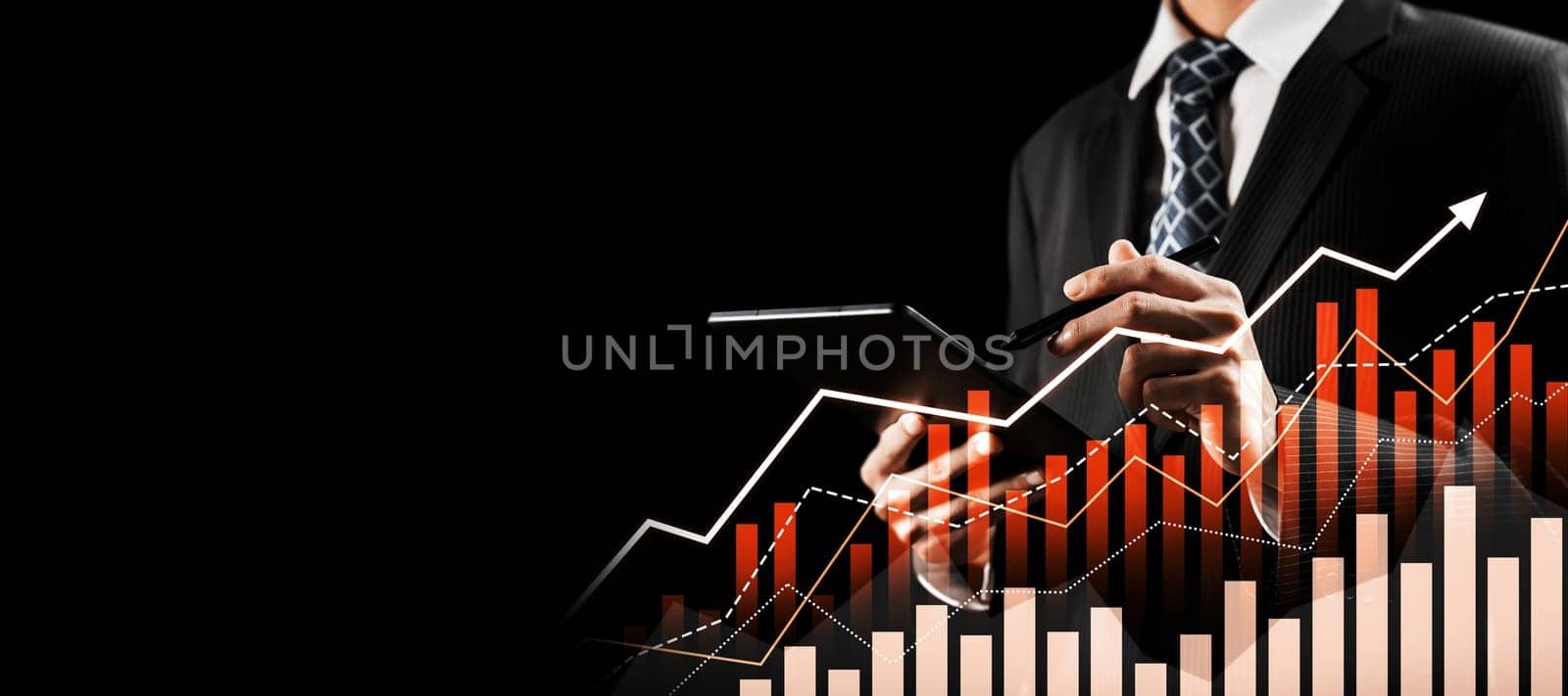 Businessman working with digital finance business graph of perceptive technology by biancoblue